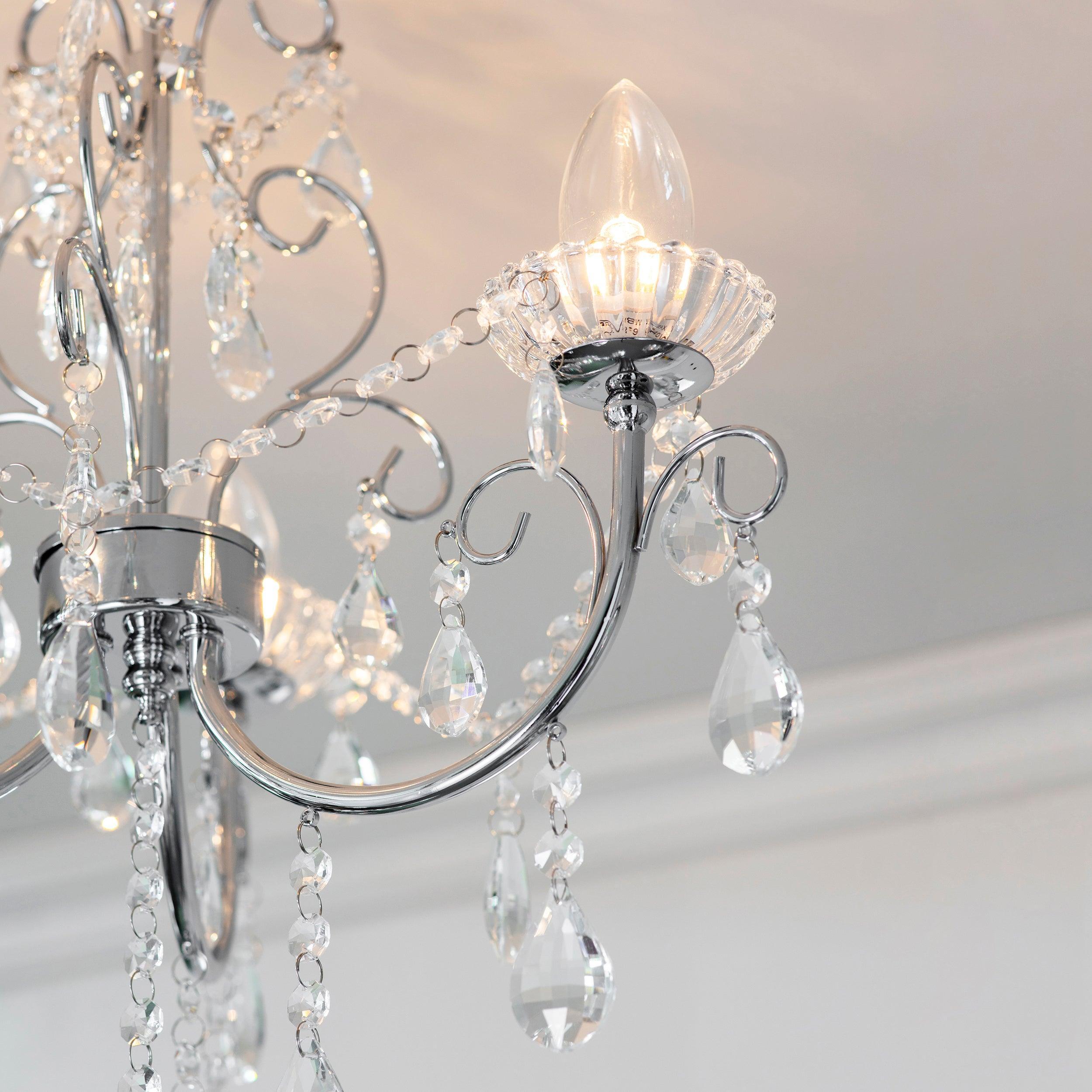 Tabitha Crystal Glass & Chrome 3 Light Bathroom Ceiling Light-OPEN-BOX-50-040626
