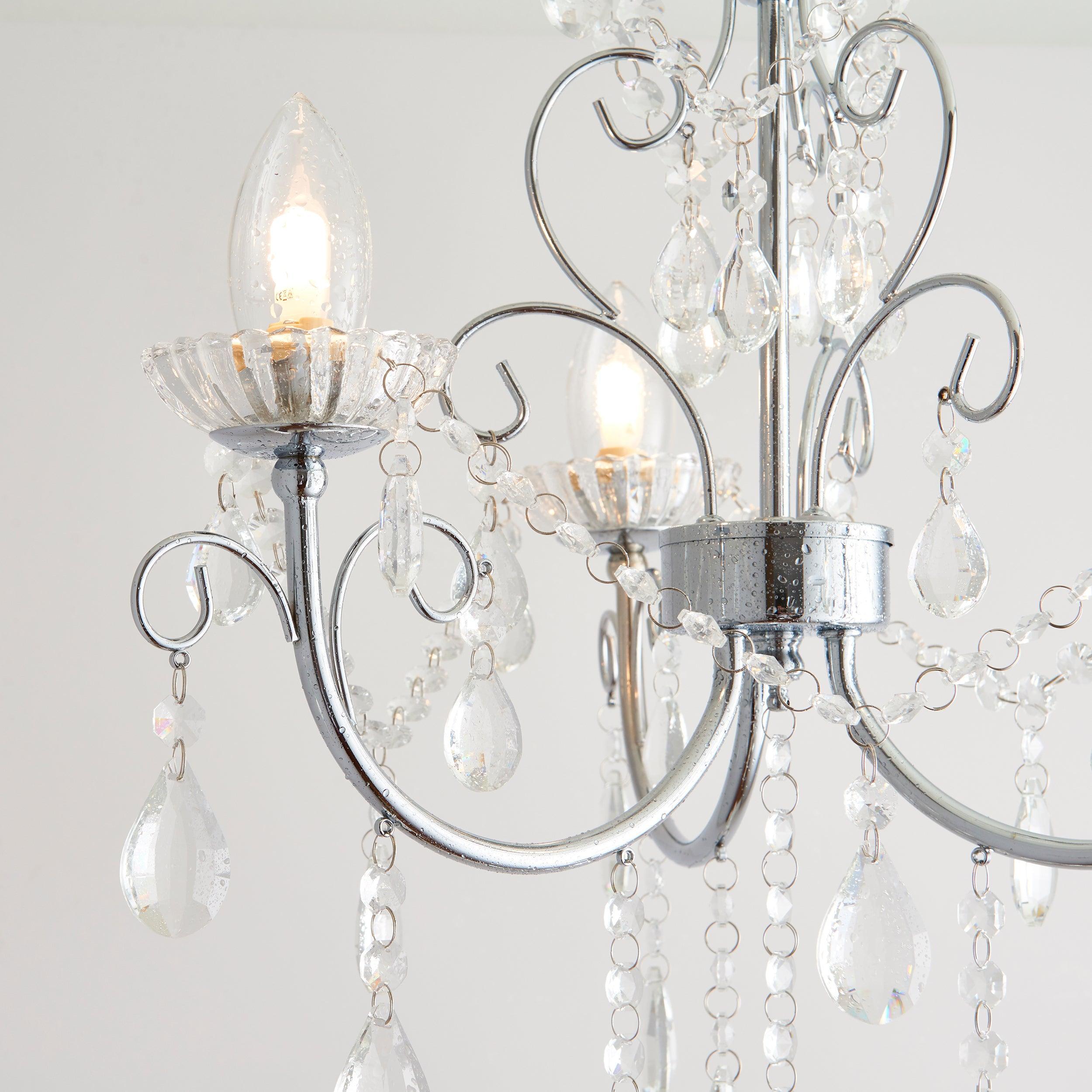 Tabitha Crystal Glass & Chrome 3 Light Bathroom Ceiling Light-OPEN-BOX-50-040626