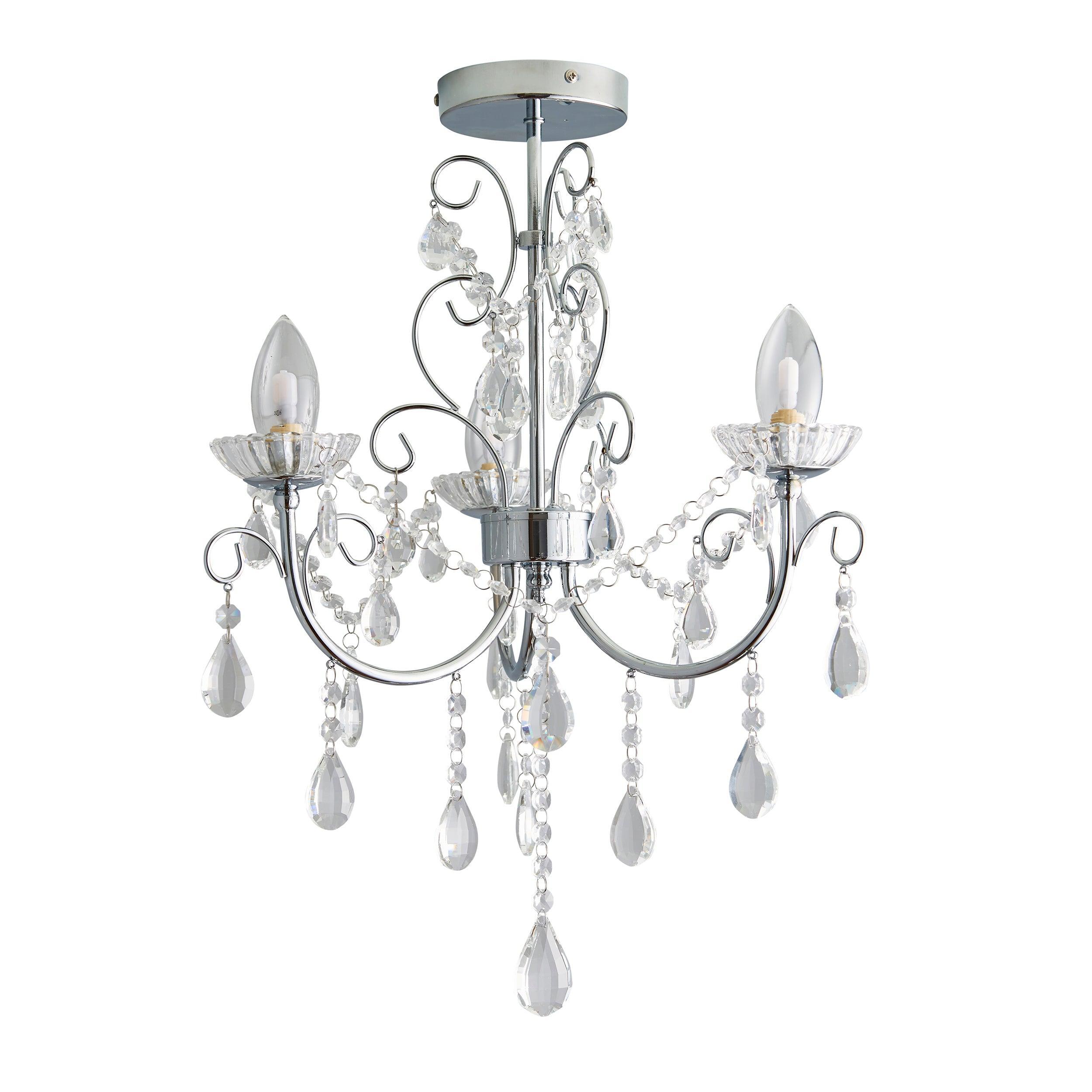 Tabitha Crystal Glass & Chrome 3 Light Bathroom Ceiling Light 61251 - unlit on a white background