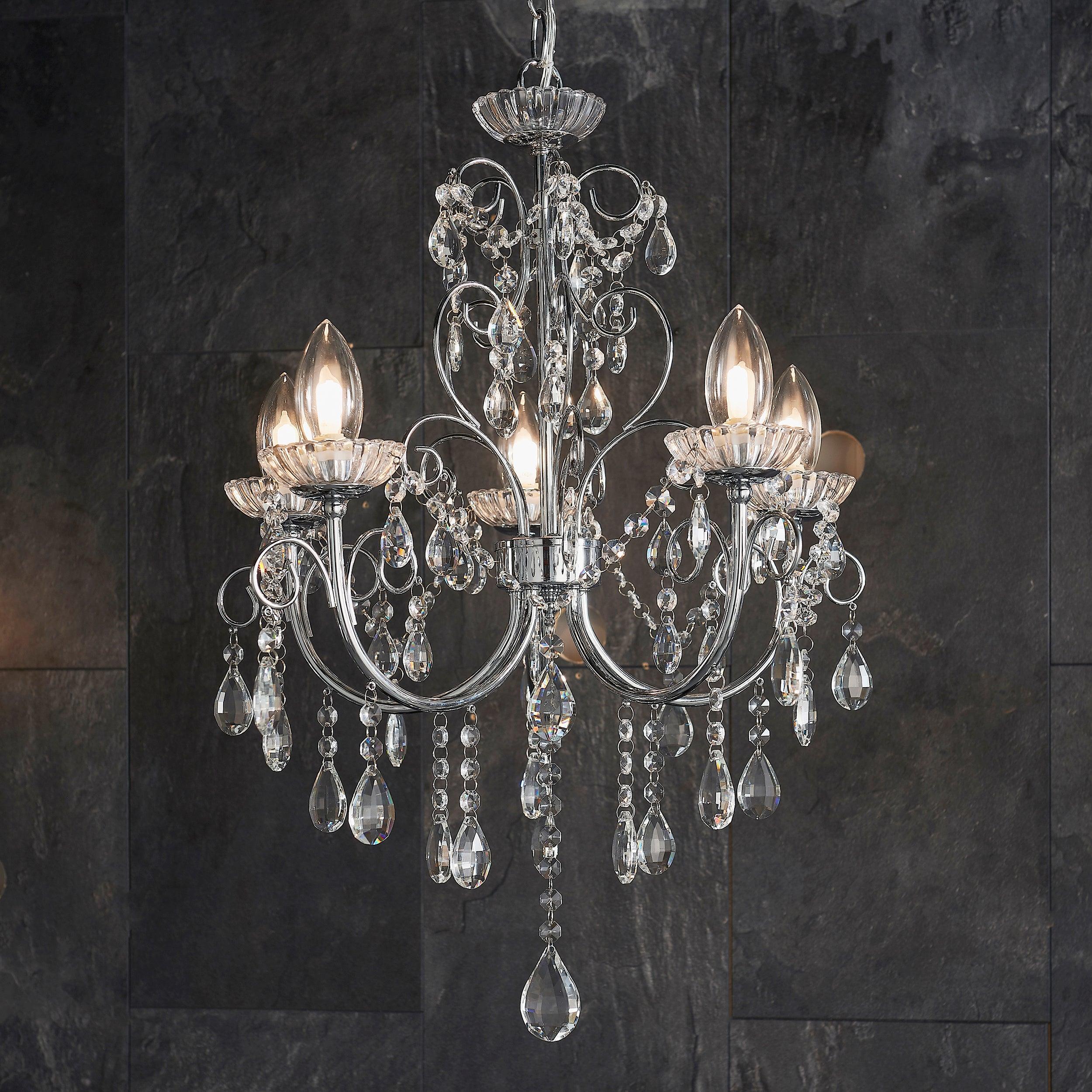Tabitha Crystal Glass & Chrome 5 Light Bathroom Ceiling Light 61384 - Bathroom wall backdrop