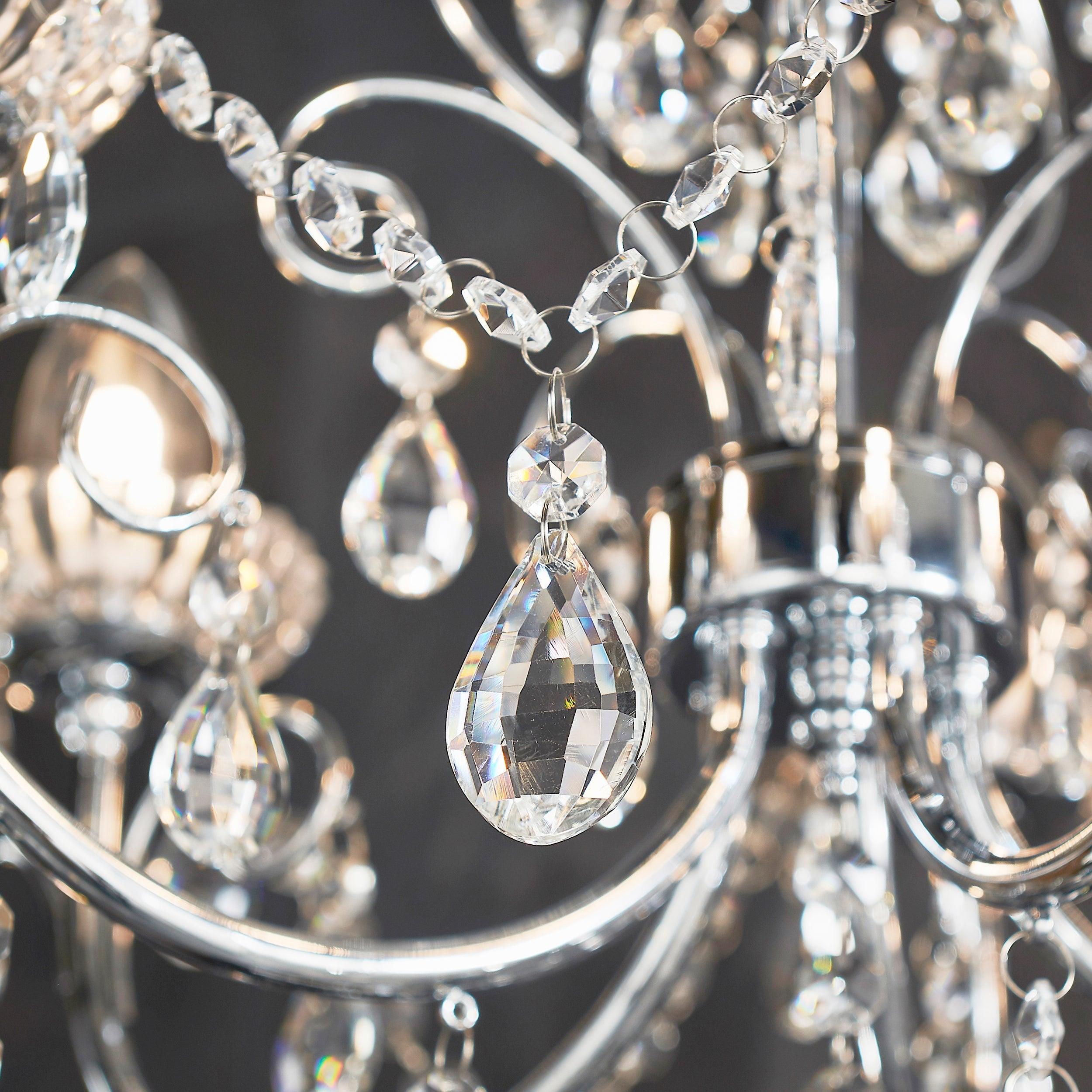 Tabitha Crystal Glass & Chrome 5 Light Bathroom Ceiling Light-WAREHOUSE-40-200326