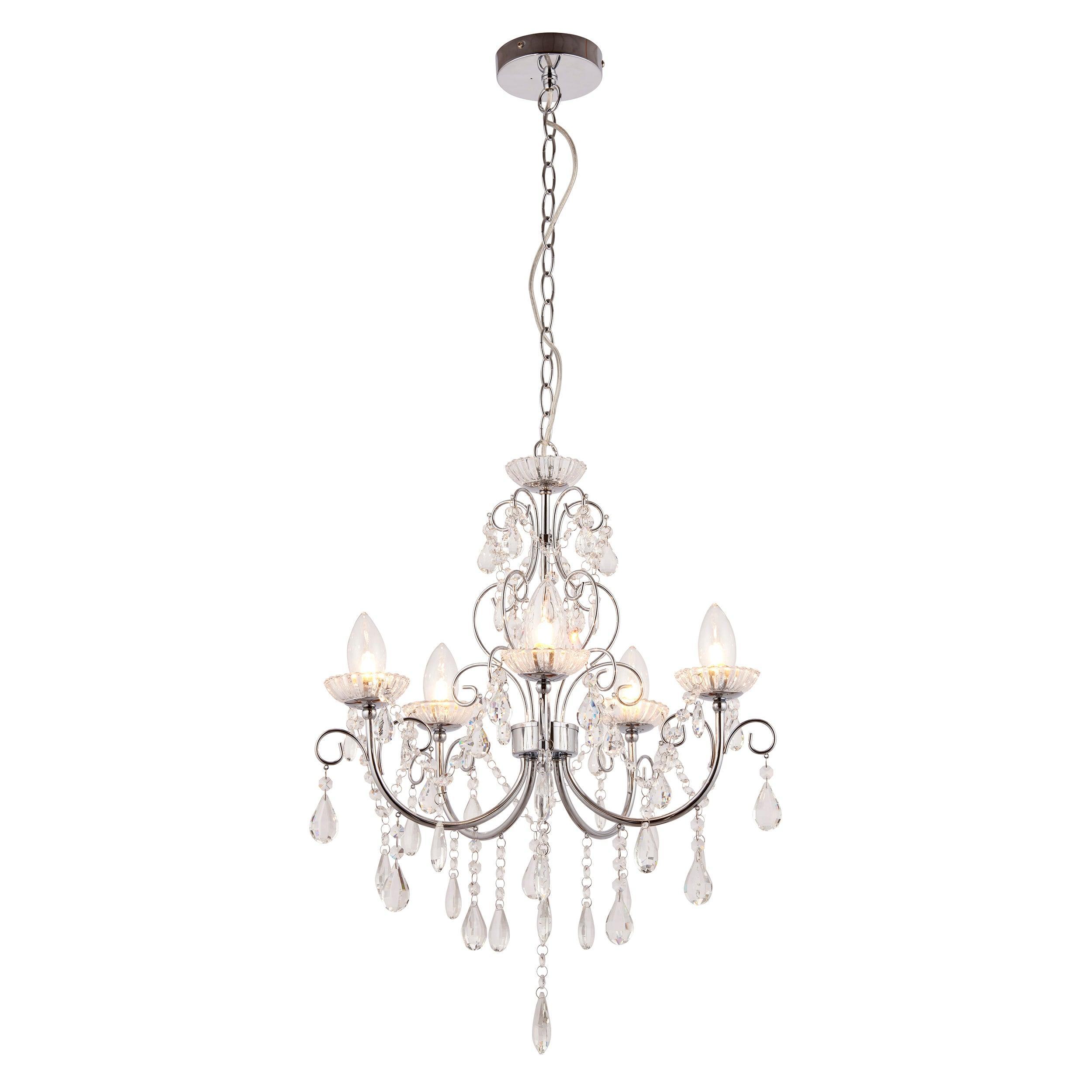 Tabitha Crystal Glass & Chrome 5 Light Bathroom Ceiling Light 61384