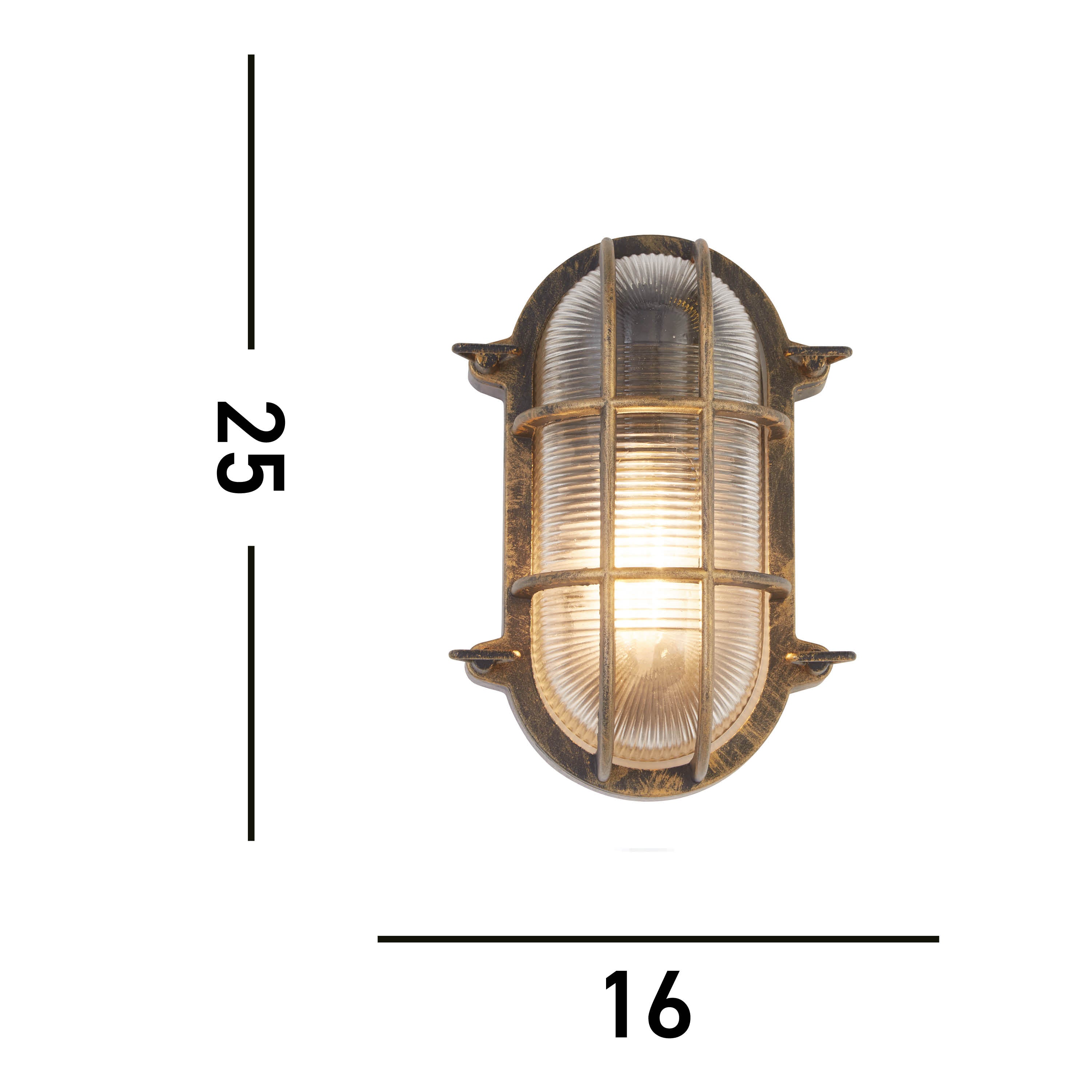 Searchlight Bulkhead Oval Black & Gold Outdoor Wall Light