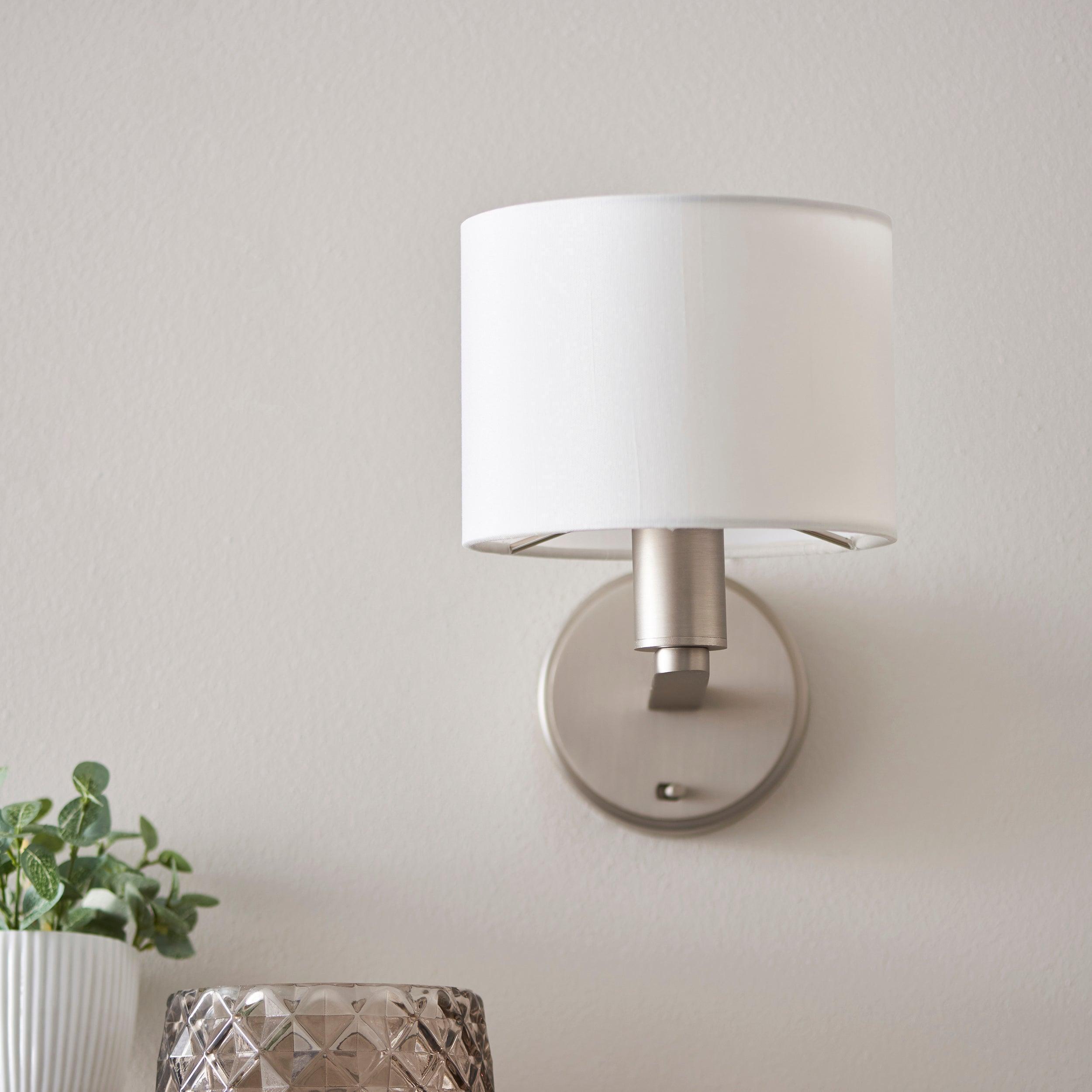 Endon Daley 1 Light Matt Nickel Wall Light - White Shade 61608 unlit fixed to the wall