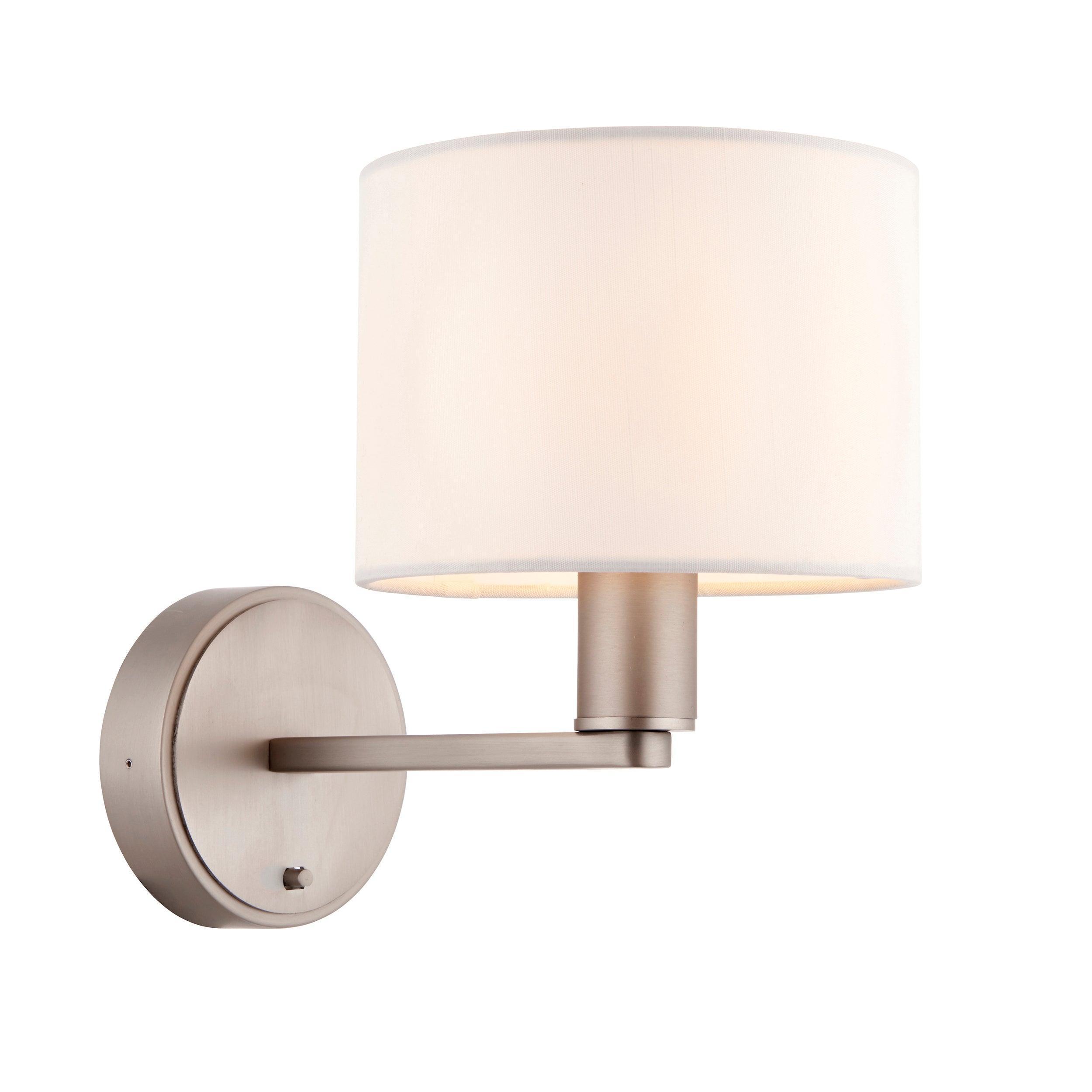 Endon Daley 1 Light Matt Nickel Wall Light - White Shade 61608 - Light on, white background