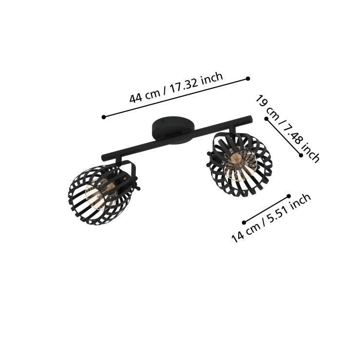 eglo girona black brass 2 light bar spotlight living room close up