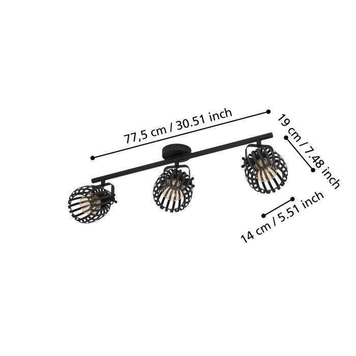 eglo girona black brass 3 light bar spotlight kitchen lighting
