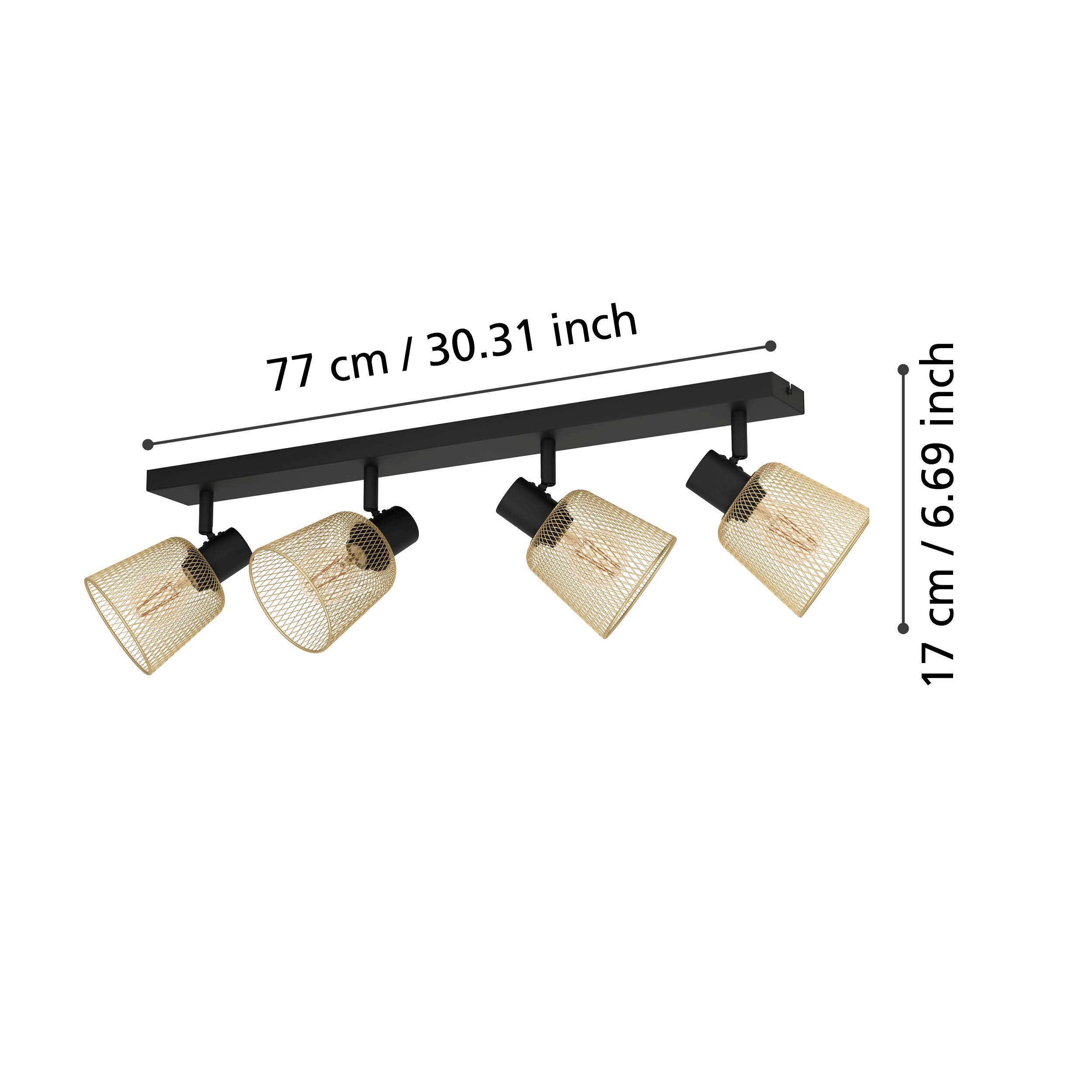 eglo coslada brass mess black 4 light bar spotlight living room close up