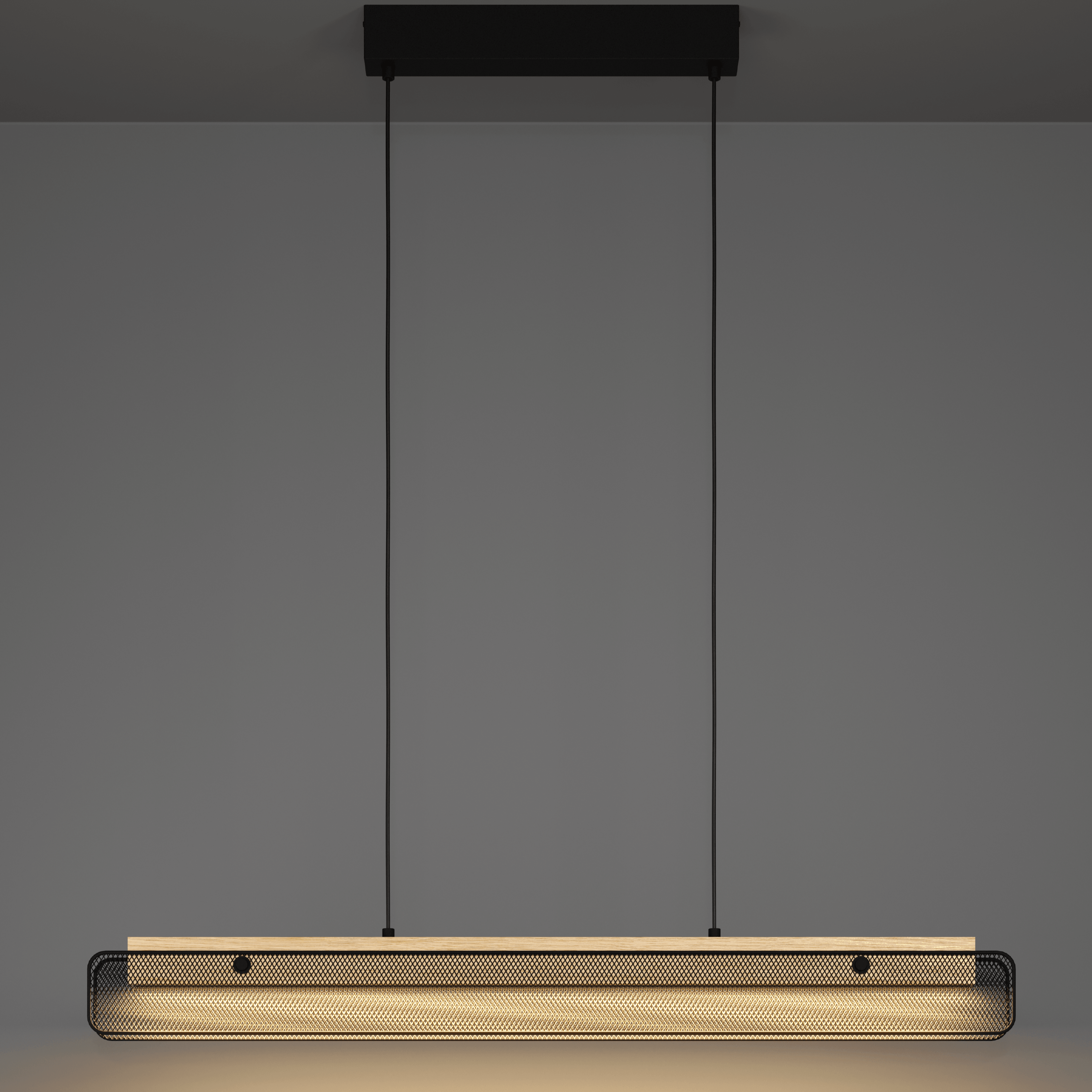 eglo connect kokomo z smart led rubberwood black metal mesh pendant hallway lighting