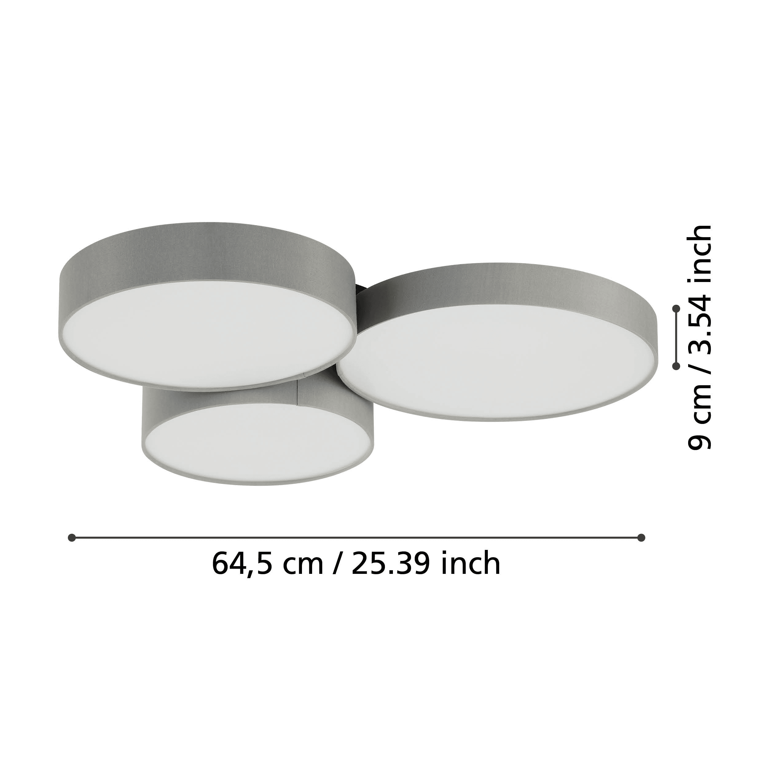 eglo connect barbano z smart led 3 light grey ceiling flush living room close up