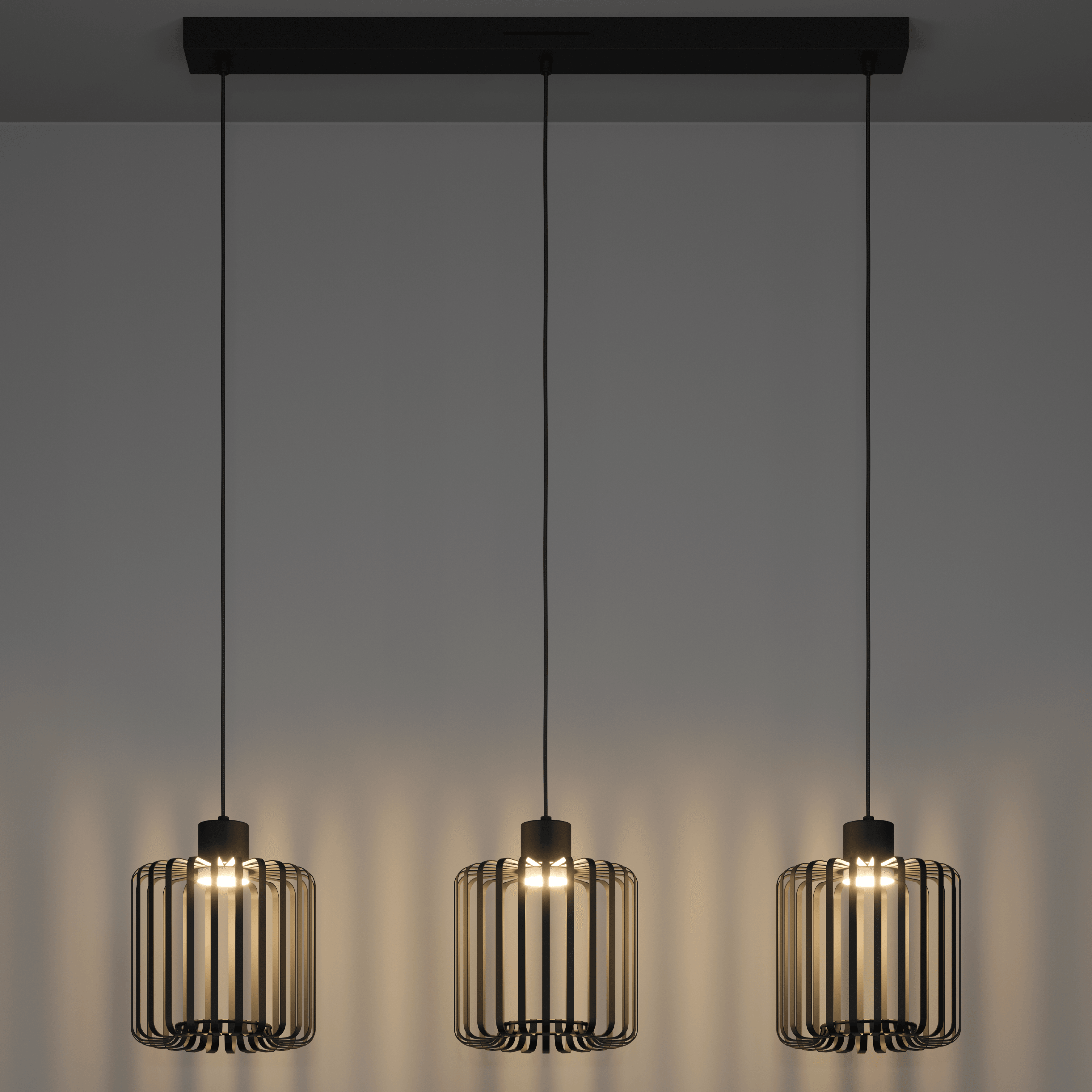 eglo connect ginestrone z smart led 3 light black metal strips pendant living room image