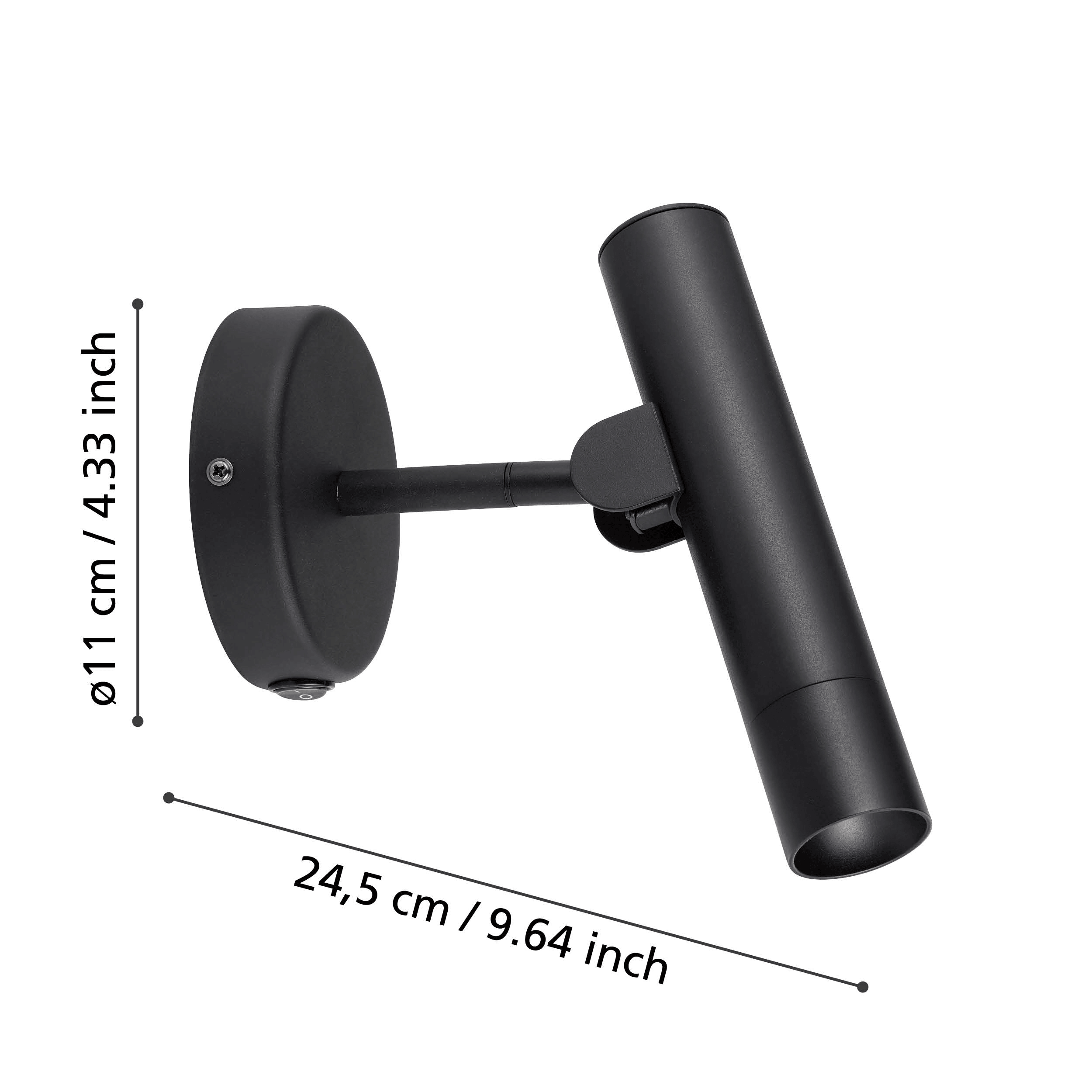 eglo almudaina black tube shaped led wall light living room close up