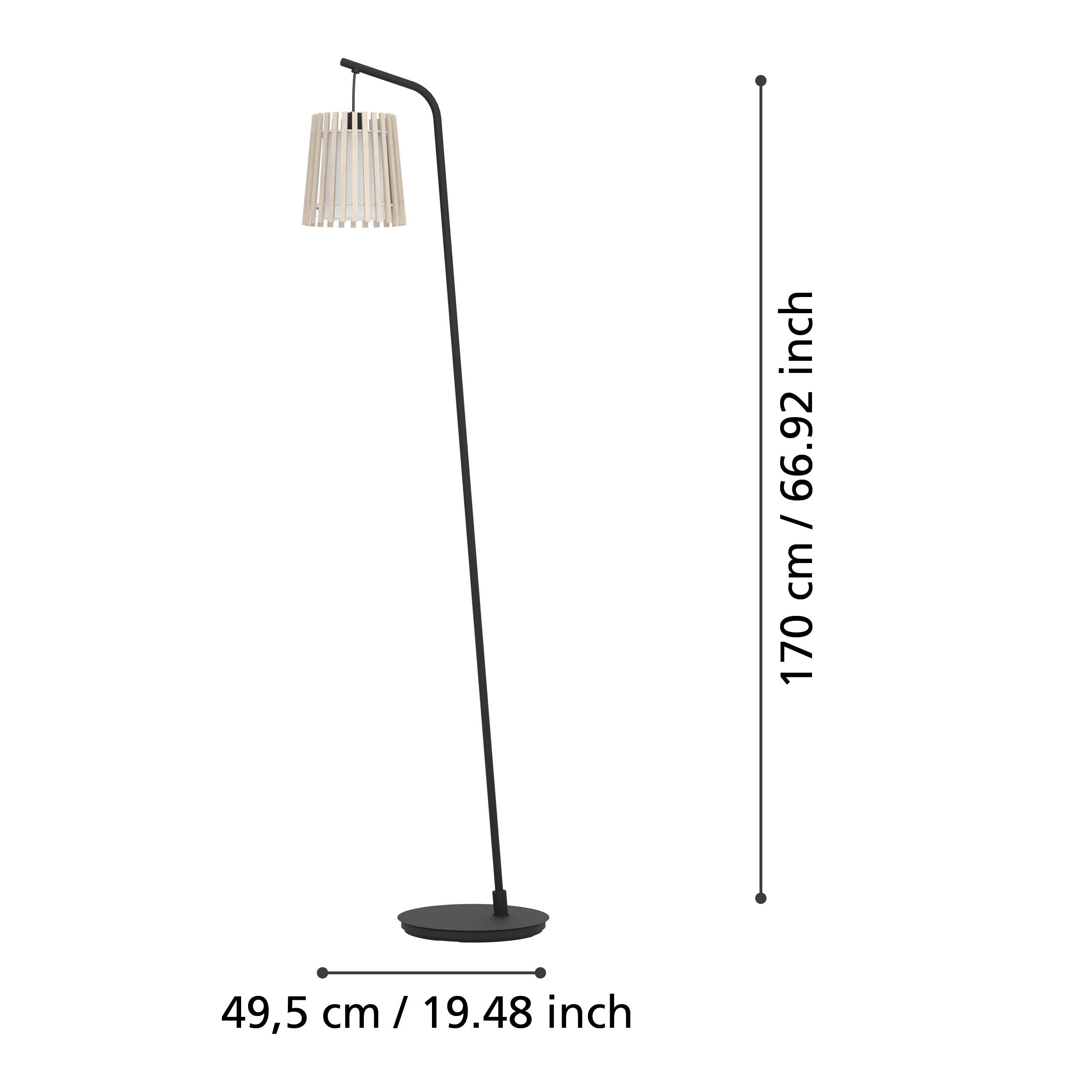 eglo fattoria black floor lamp with a wooden fabric shade living room close up