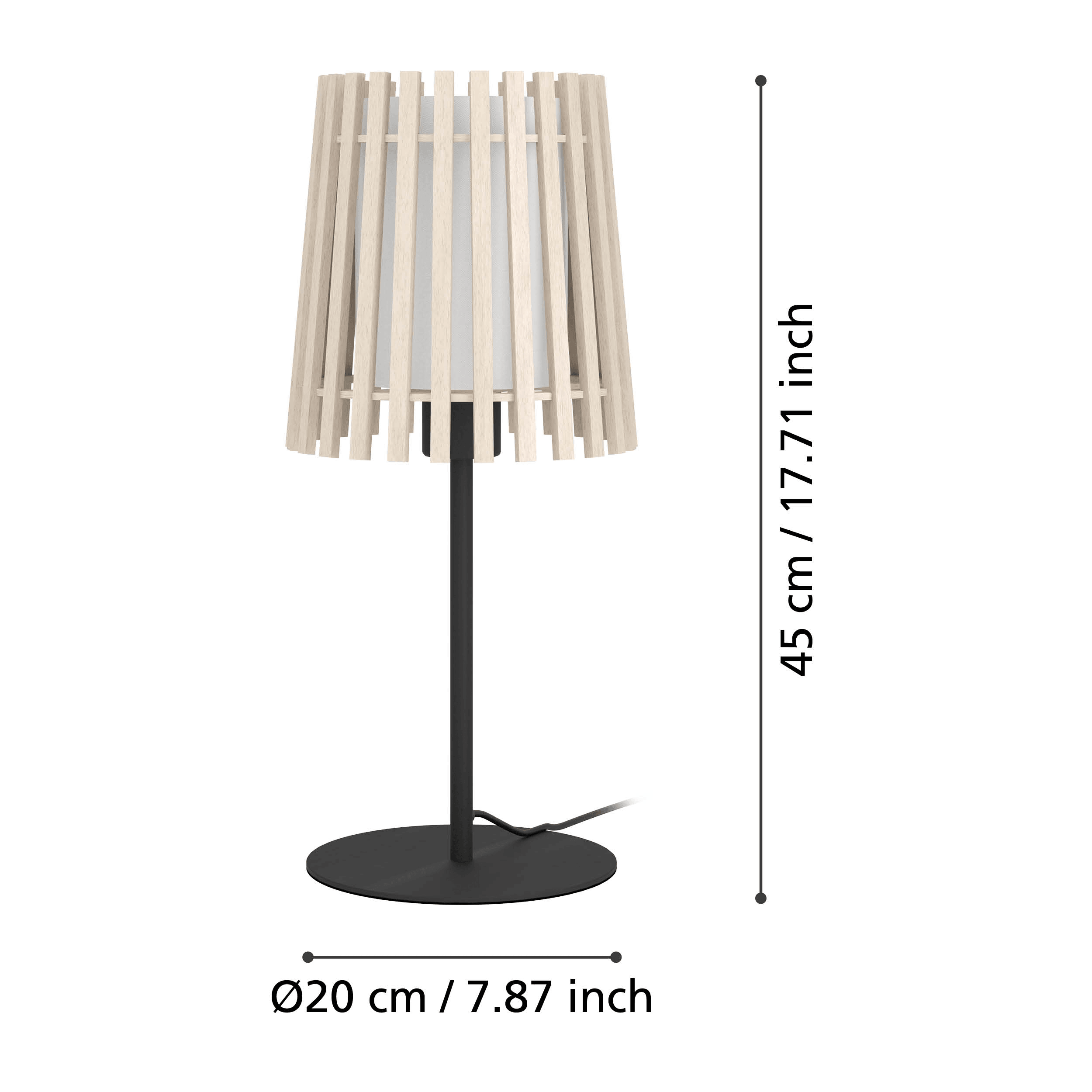 eglo fattoria black table lamp wooded slat shade living room close up