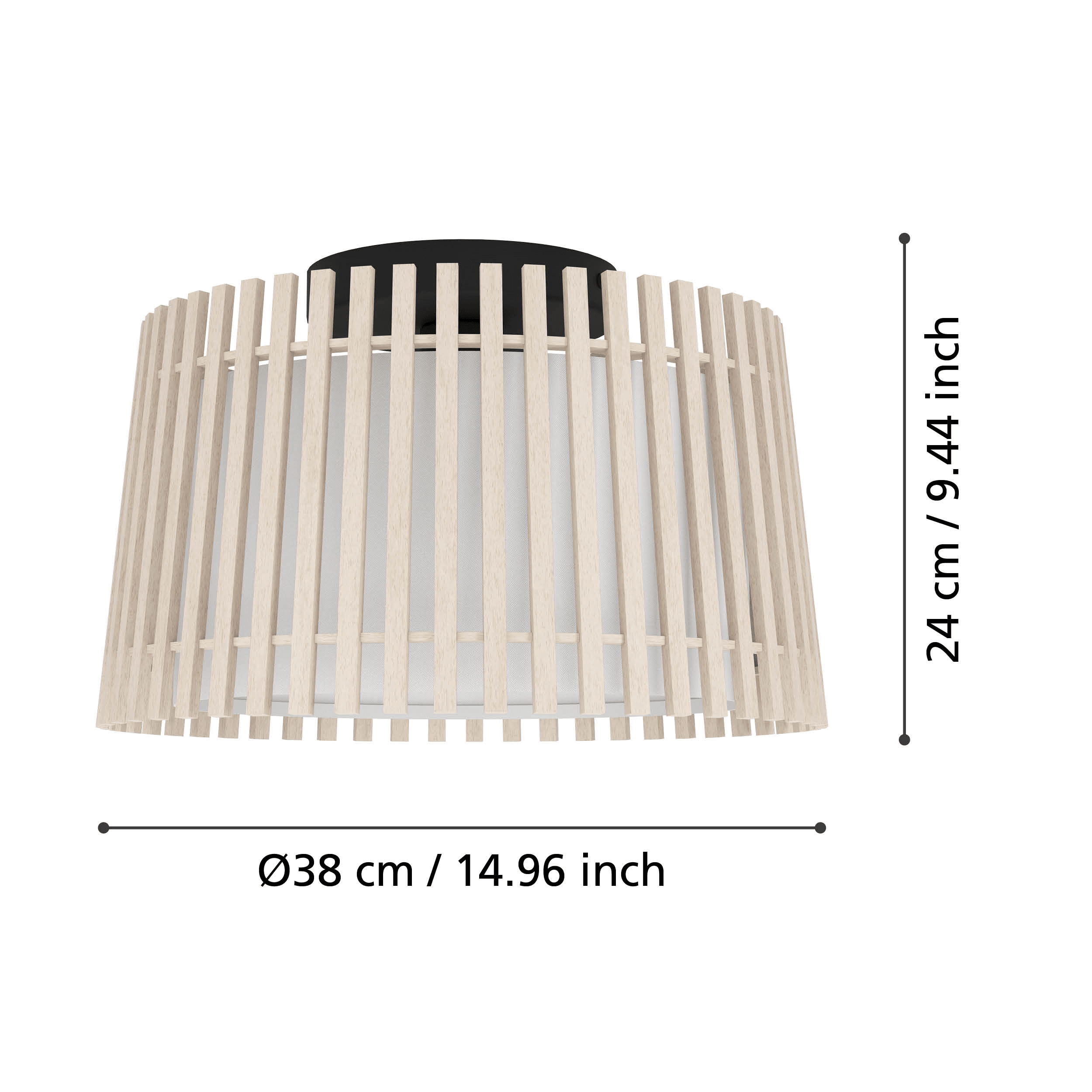 eglo fattoria wood fabric shaded ceiling flush 38cm living room close up