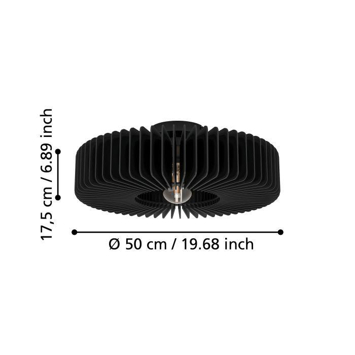 eglo palombaia black wooden flush ceiling light 50cm living room close up