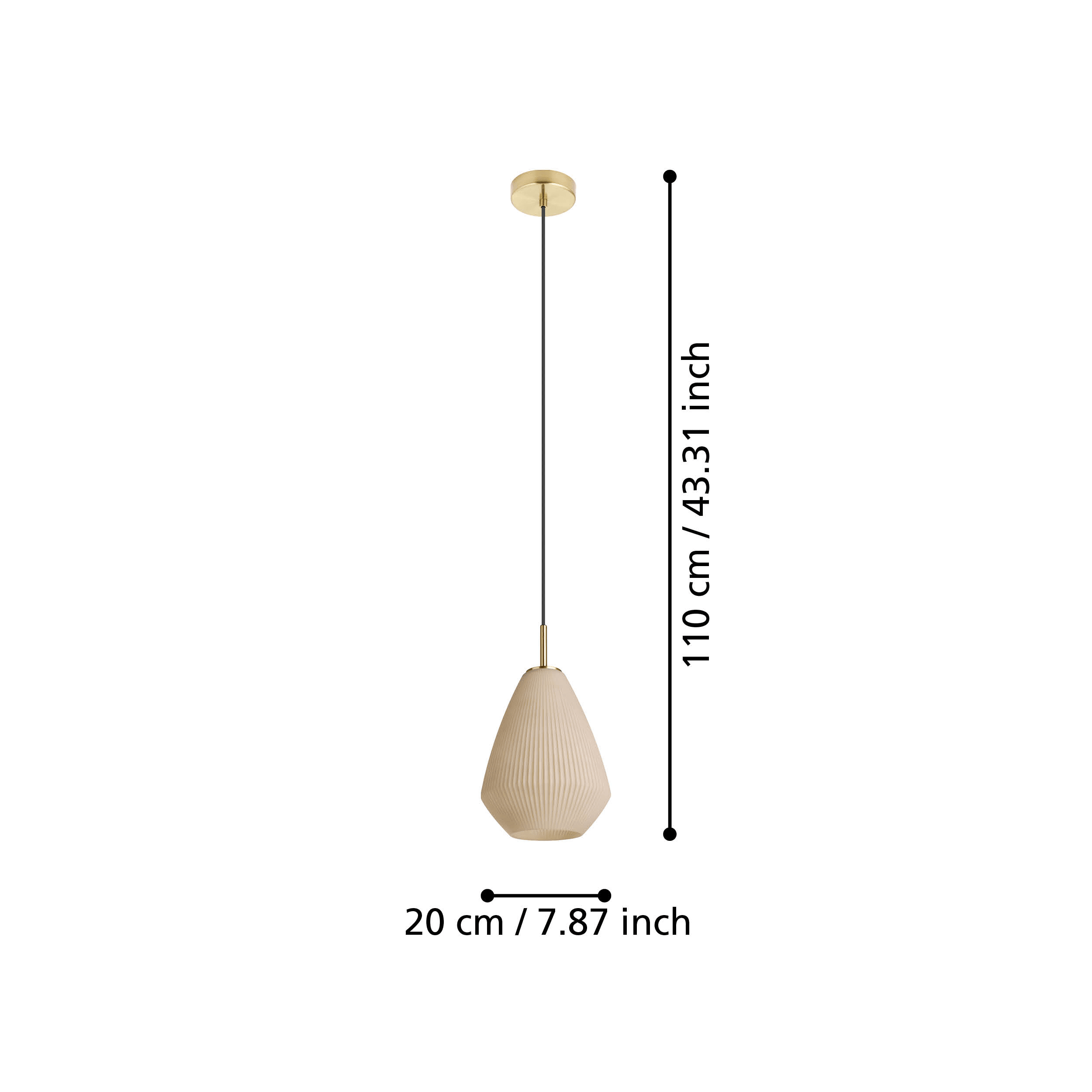 eglo caprarola conical satin glass brass ceiling pendant living room close up