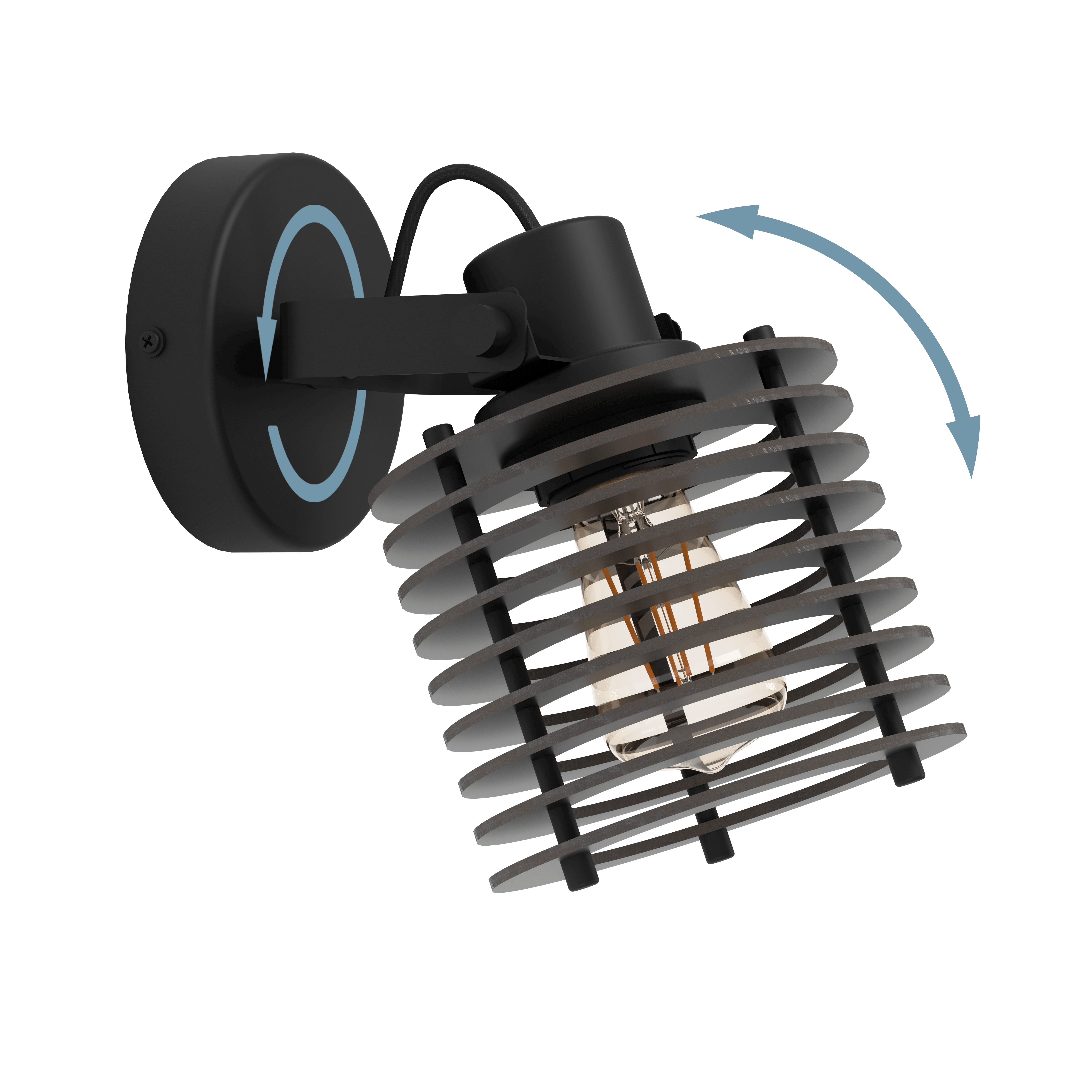 eglo segovia black steel wood wall spotlight kitchen lighting