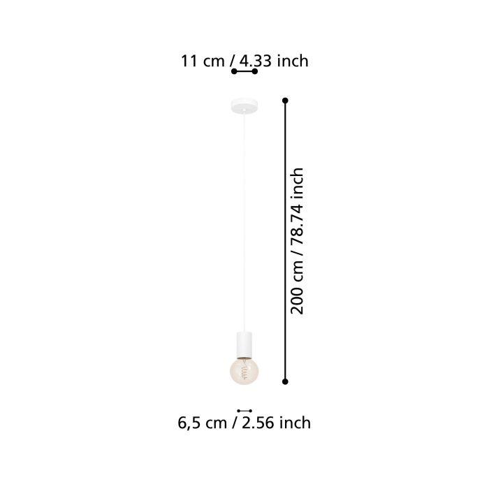 eglo pozueta 1 white lamp holder cable ceiling pendant living room close up