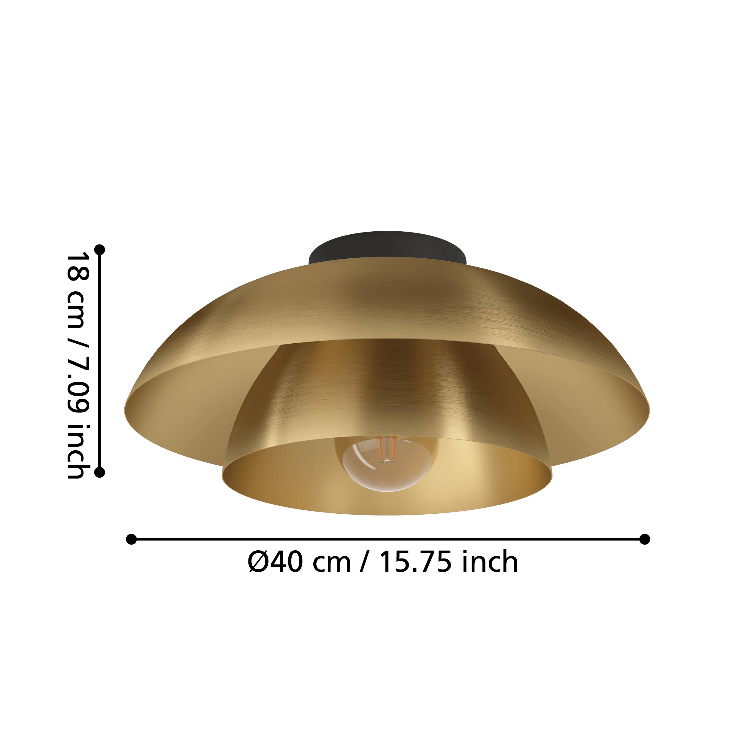 eglo cenciara gold 40cm flush ceiling light living room close up