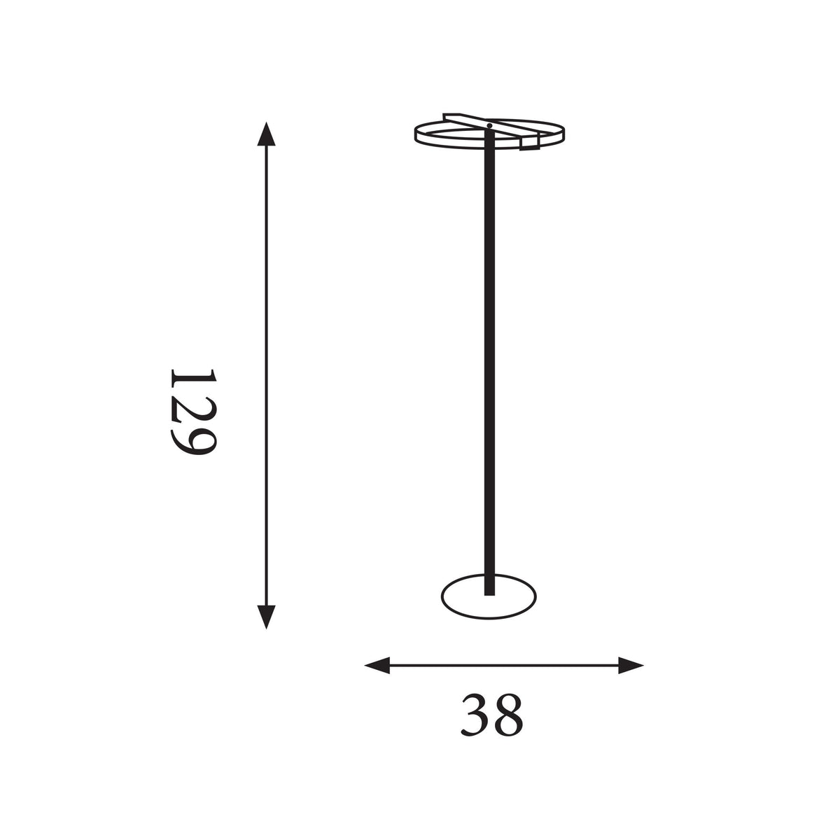 Dimension diagram of the Aerial, Satin Brass and Black, Floor Lamp - Integrated LED with height and width in cm.