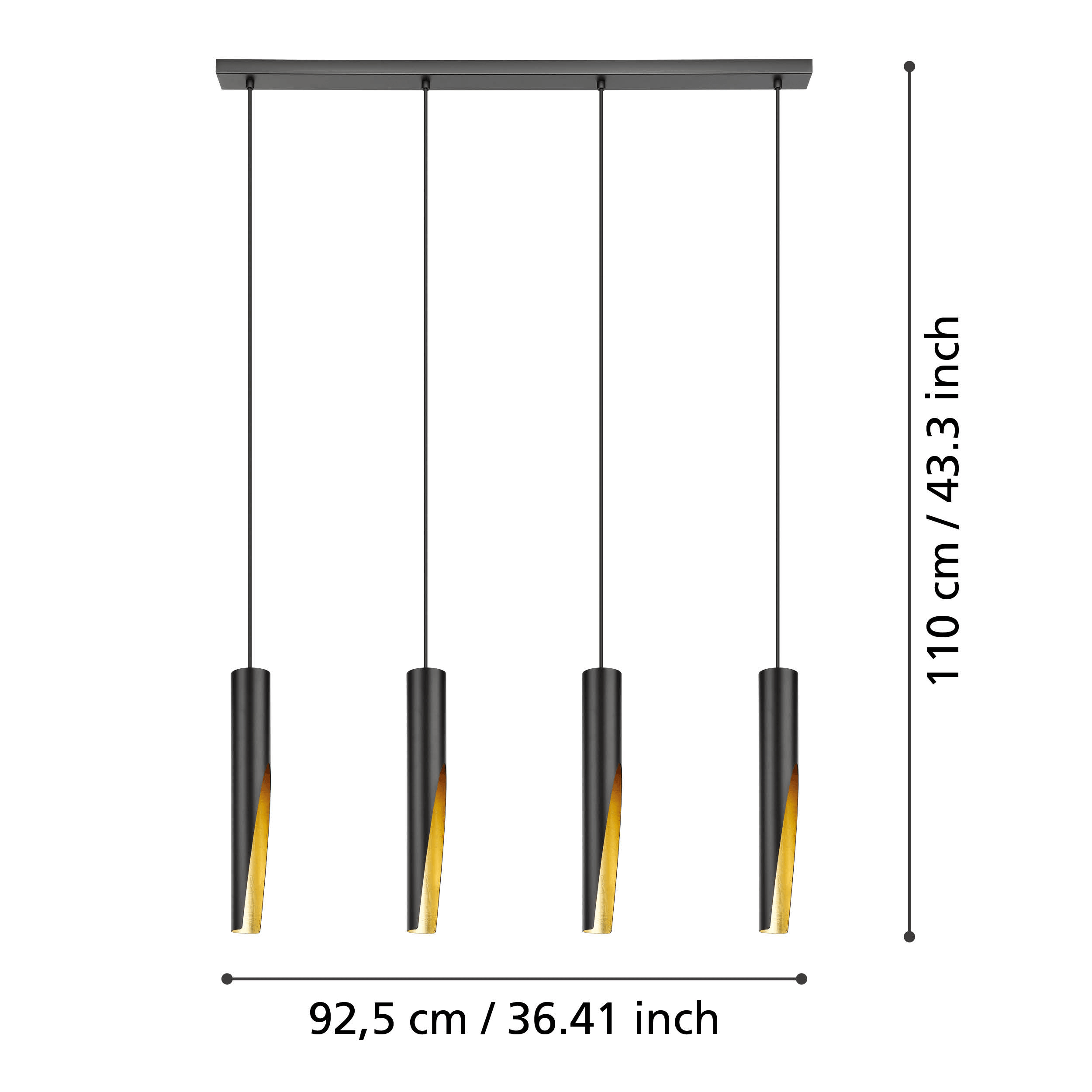 eglo barbotto 4 light black gold metal ceiling pendant living room close up