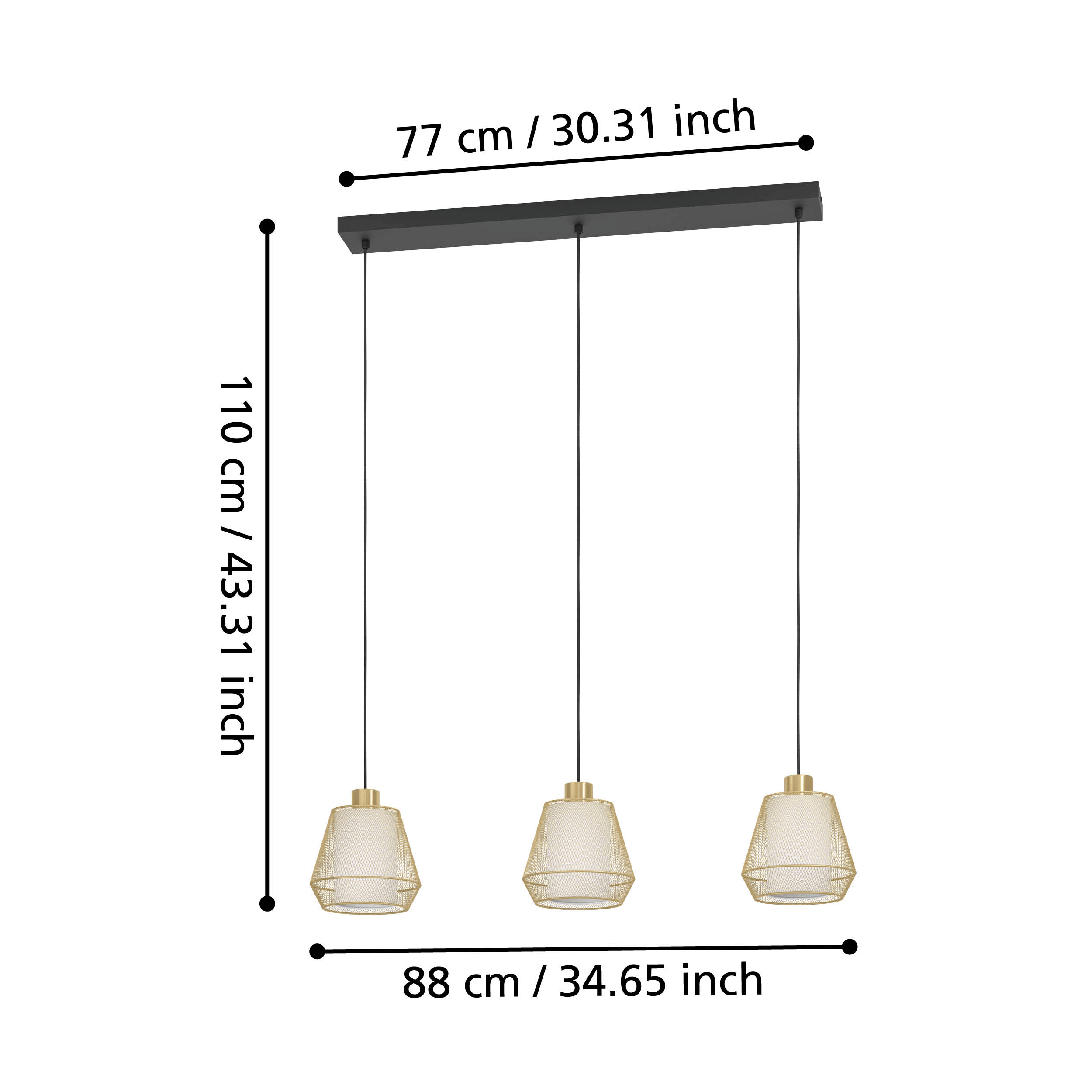 eglo ciudadela 3 light brass wire white fabric pendant kitchen lighting