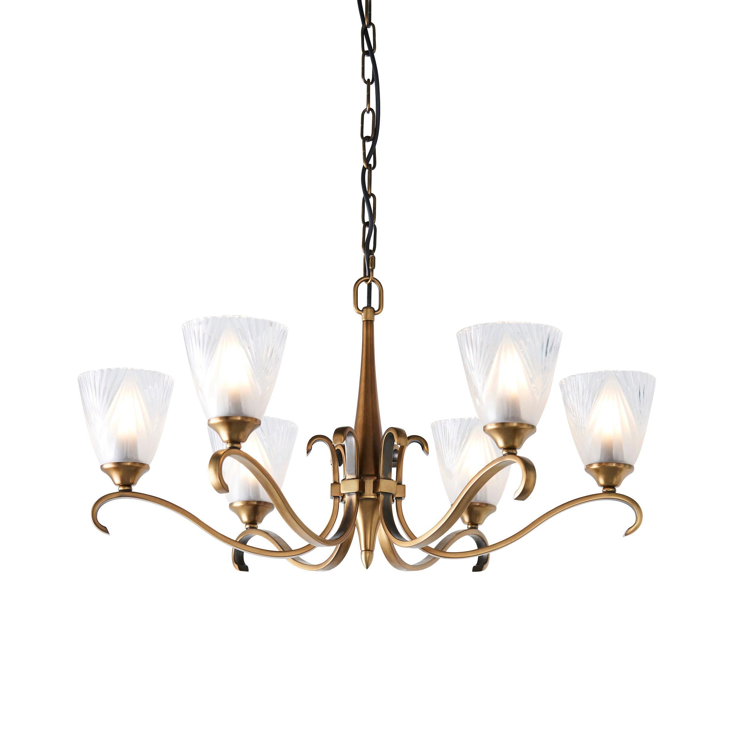 Columbia 6 Light Antique Brass Chandelier - Art Deco Shades-Interiors 1900-12-Tiffany Lighting Direct