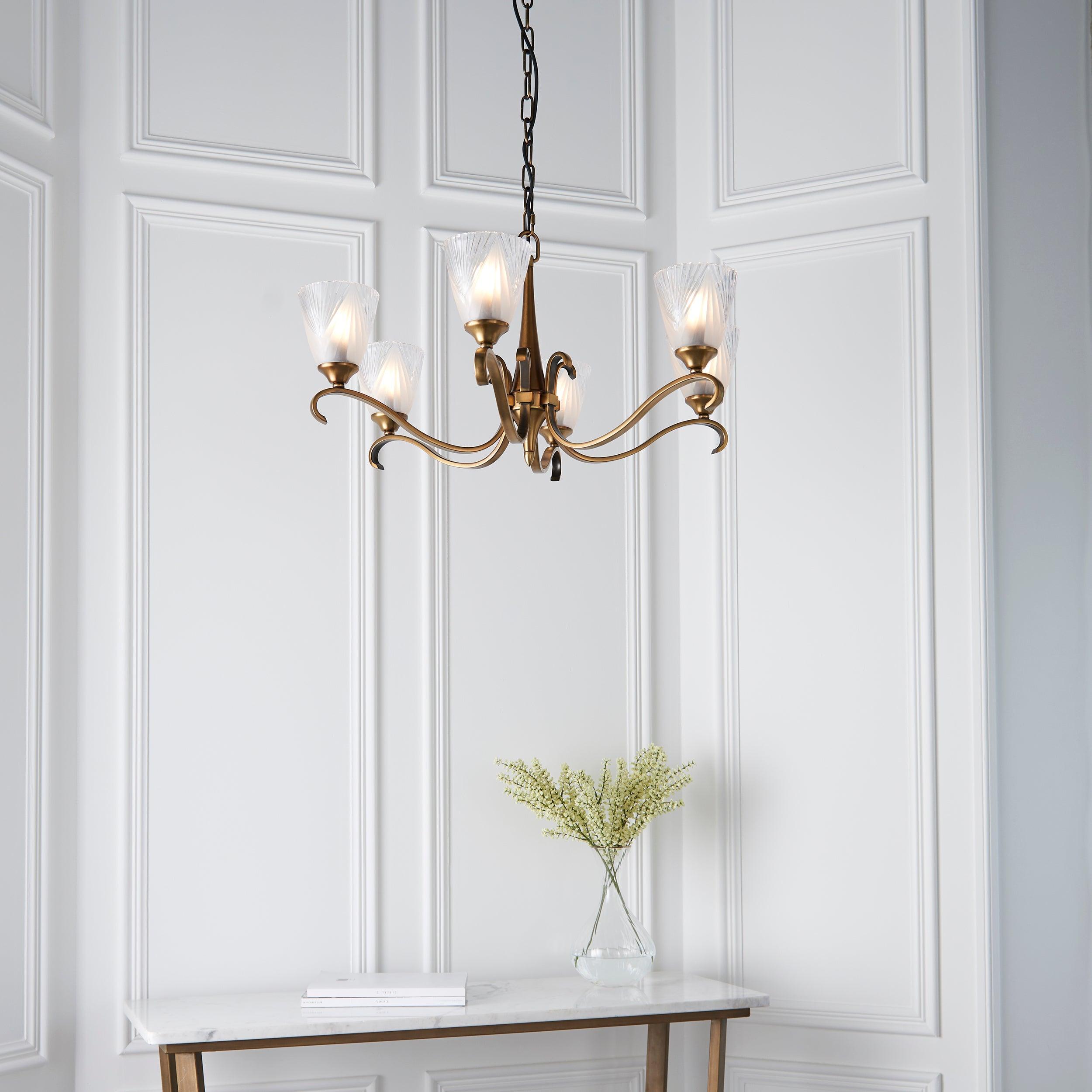 Columbia 6 Light Antique Brass Chandelier - Art Deco Shades-Interiors 1900-8-Tiffany Lighting Direct