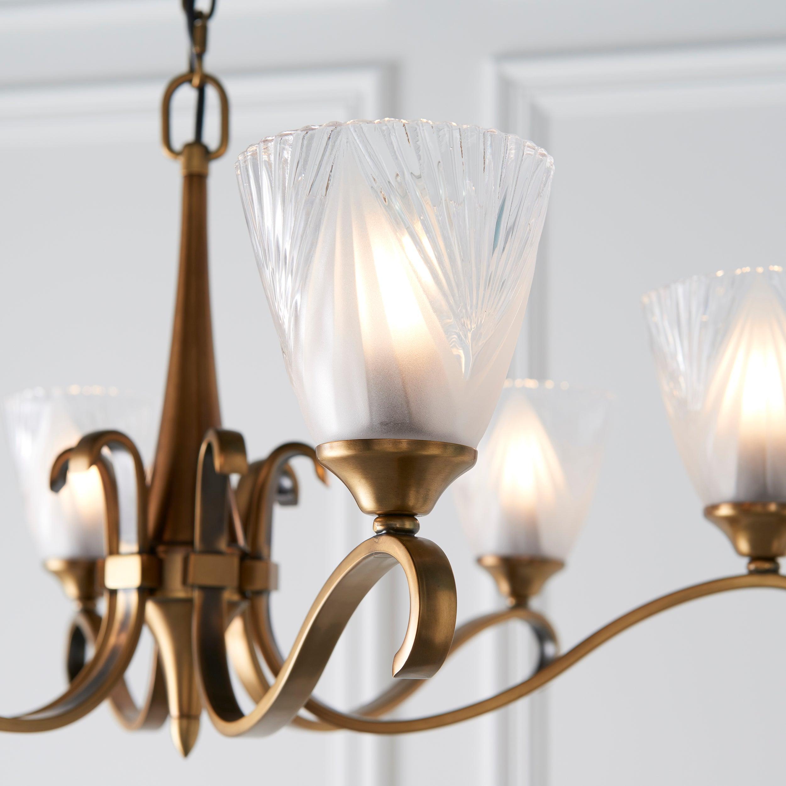 Columbia 6 Light Antique Brass Chandelier - Art Deco Shades-Interiors 1900-4-Tiffany Lighting Direct
