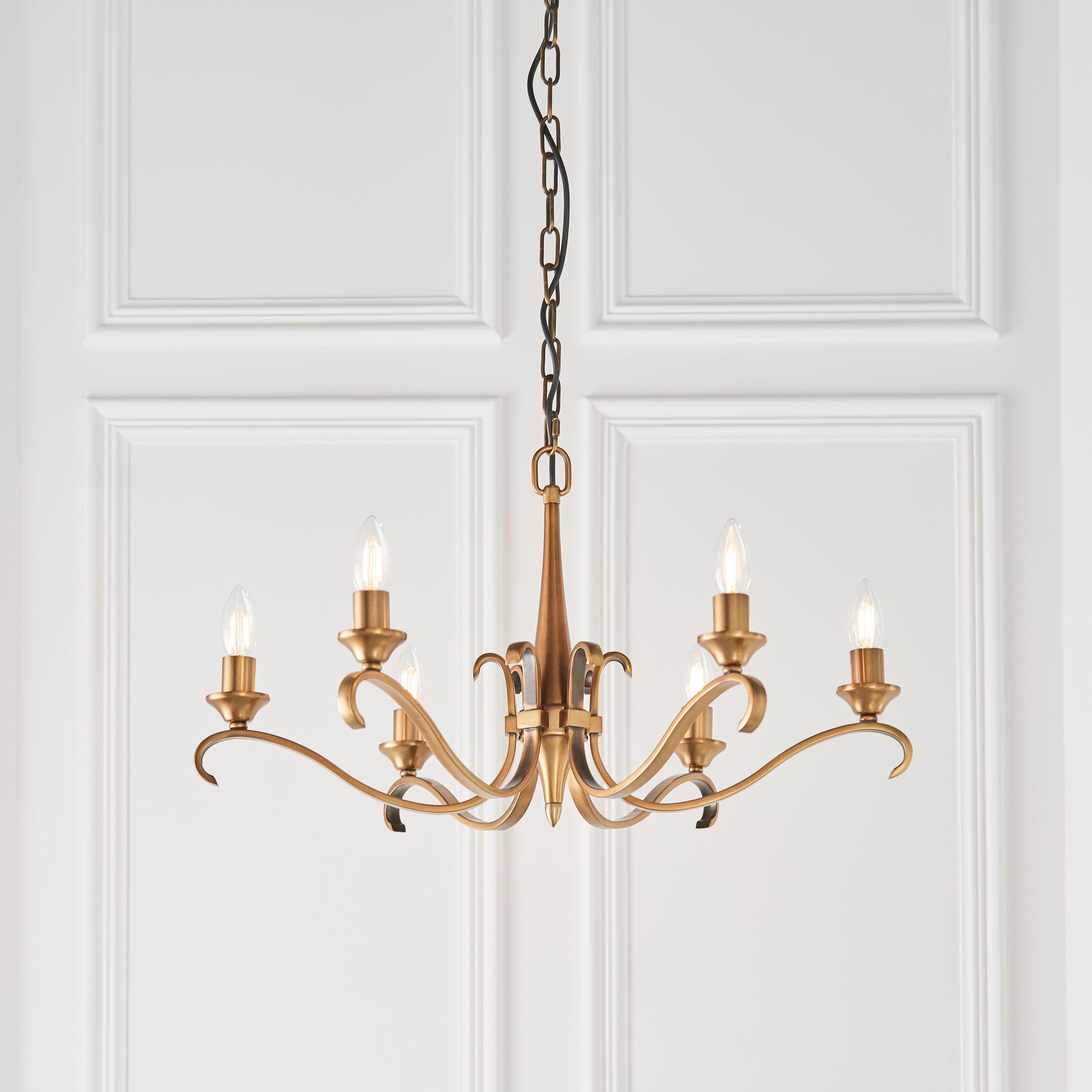 Columbia 6 Light Antique Brass Chandelier - Art Deco Shades-Interiors 1900-10-Tiffany Lighting Direct