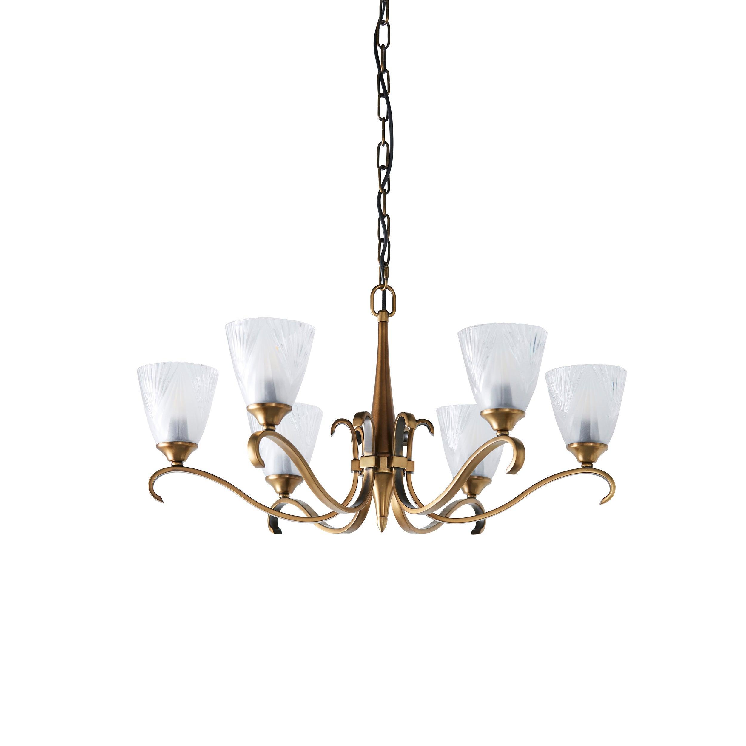 Columbia 6 Light Antique Brass Chandelier - Art Deco Shades-Interiors 1900-11-Tiffany Lighting Direct