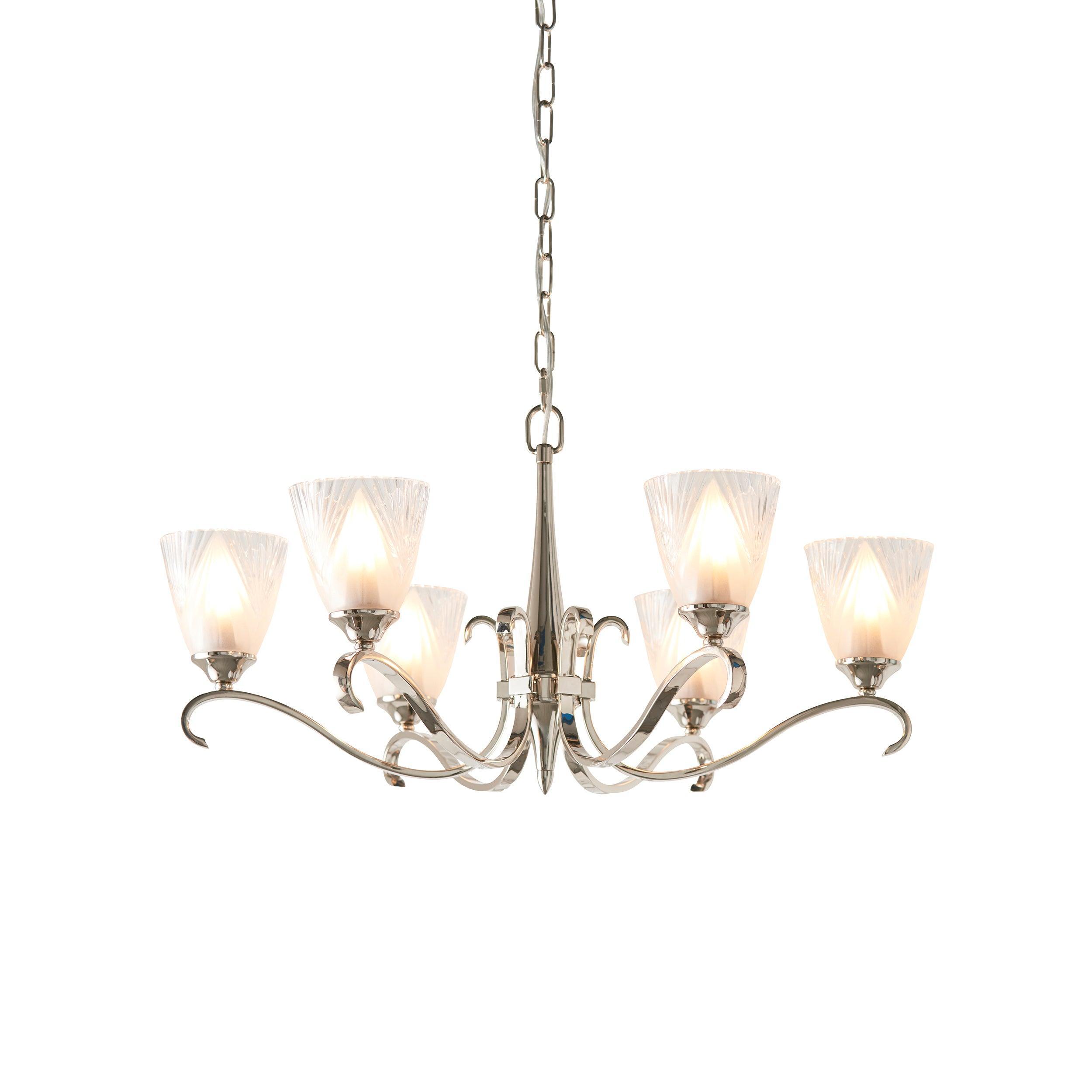 Columbia 6 Light Nickel Chandelier - Art Deco Glass Shade-Interiors 1900-12-Tiffany Lighting Direct