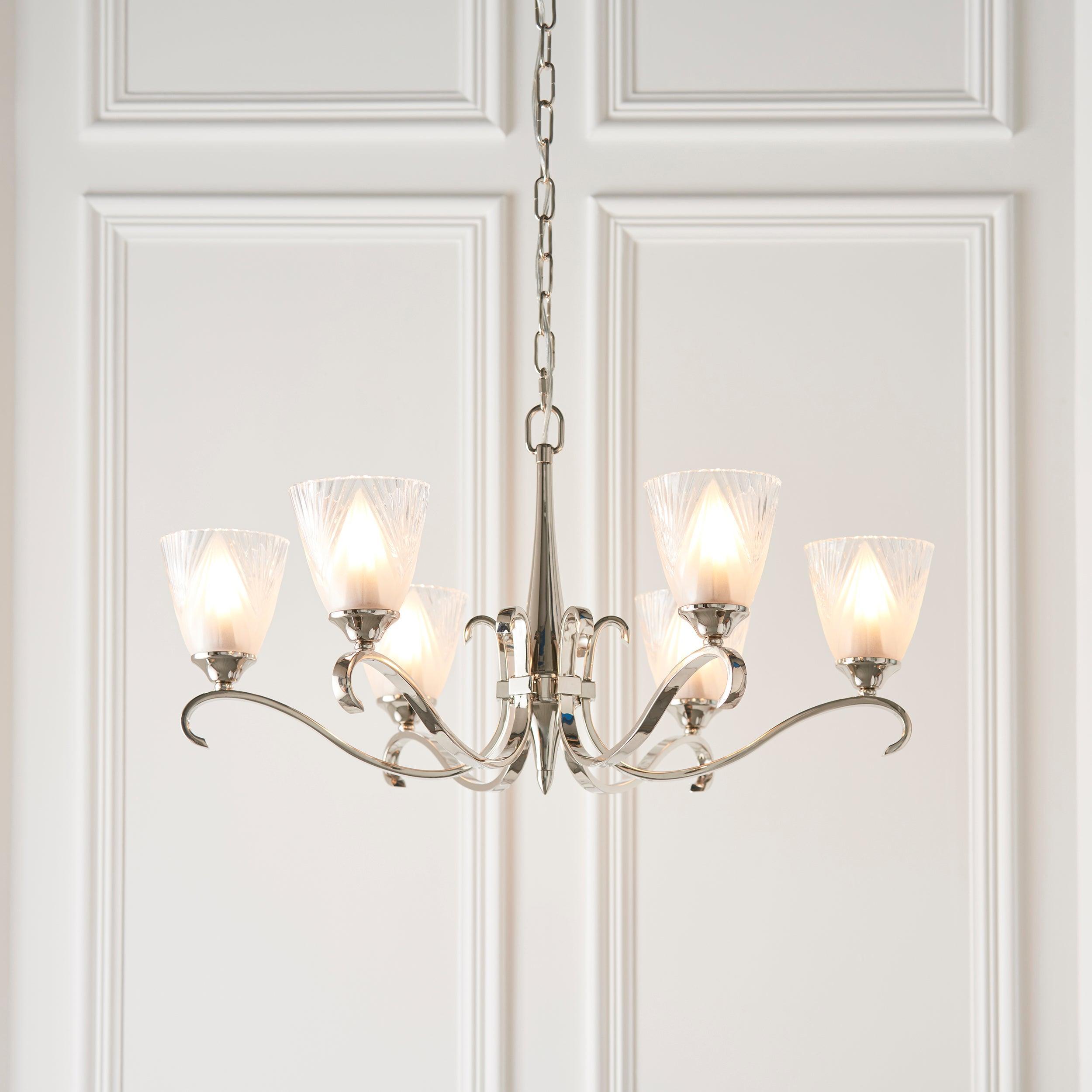 Columbia 6 Light Nickel Chandelier - Art Deco Glass Shade-Interiors 1900-1-Tiffany Lighting Direct
