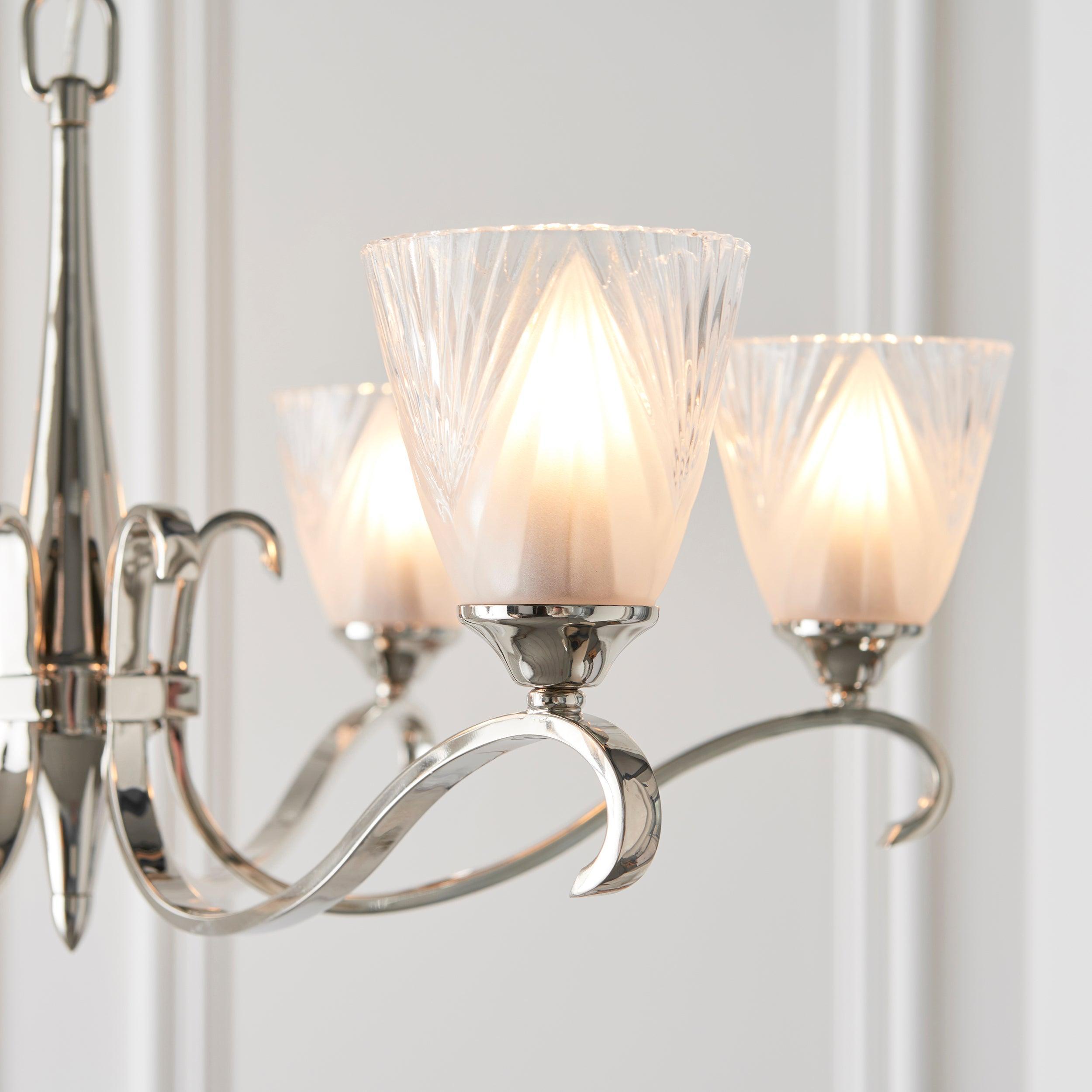 Columbia 6 Light Nickel Chandelier - Art Deco Glass Shade-Interiors 1900-3-Tiffany Lighting Direct