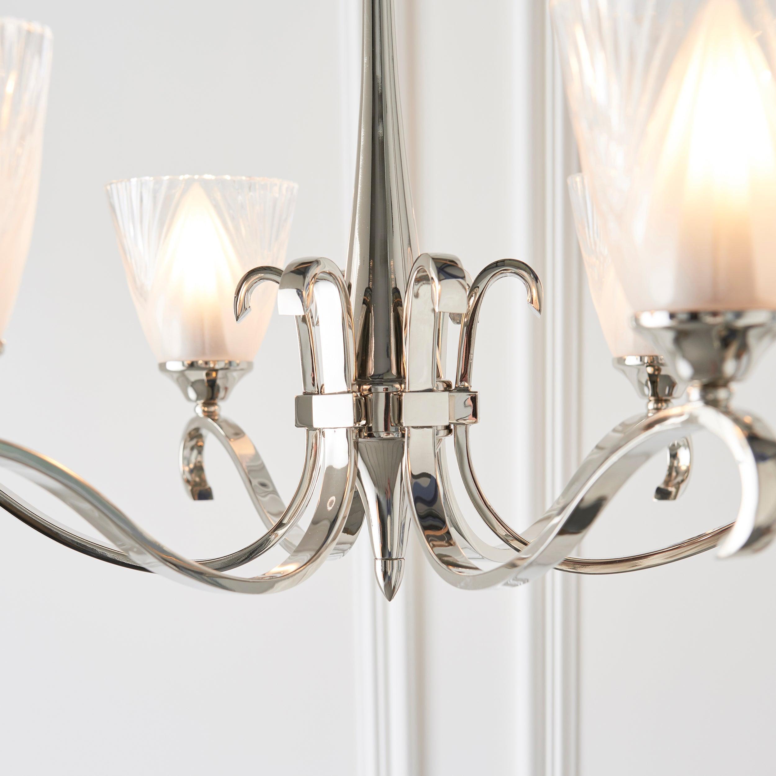 Columbia 6 Light Nickel Chandelier - Art Deco Glass Shade-Interiors 1900-9-Tiffany Lighting Direct