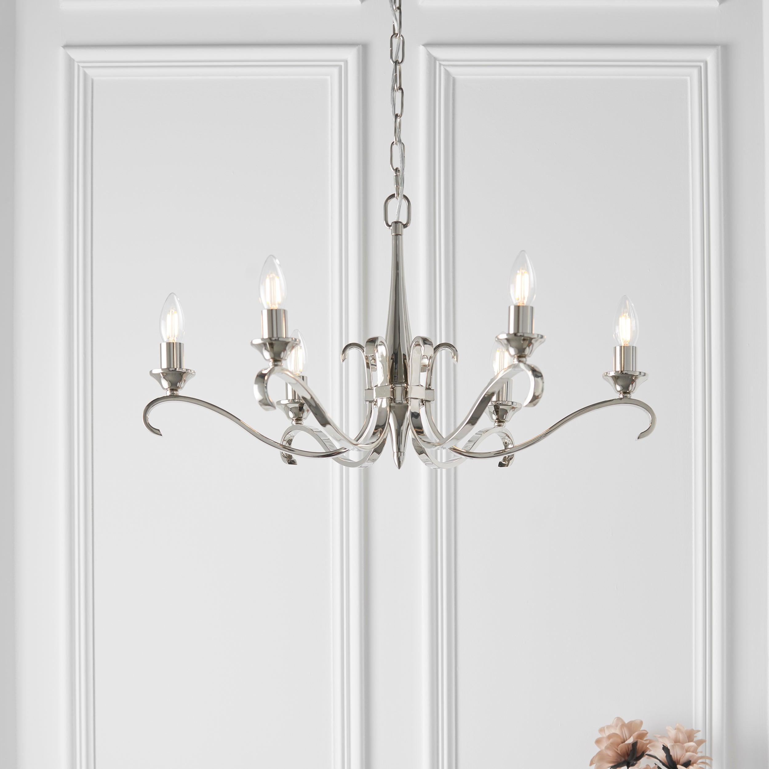 Columbia 6 Light Nickel Chandelier - Art Deco Glass Shade-Interiors 1900-10-Tiffany Lighting Direct