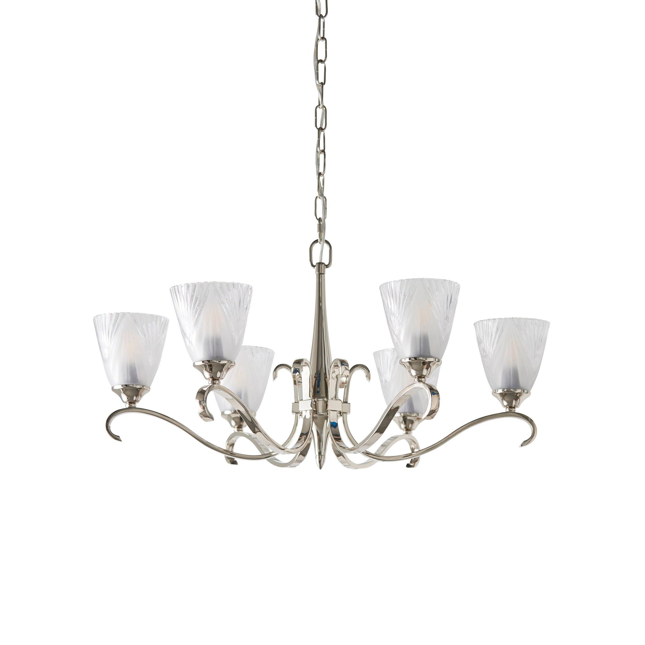 Columbia 6 Light Nickel Chandelier - Art Deco Glass Shade-Interiors 1900-11-Tiffany Lighting Direct