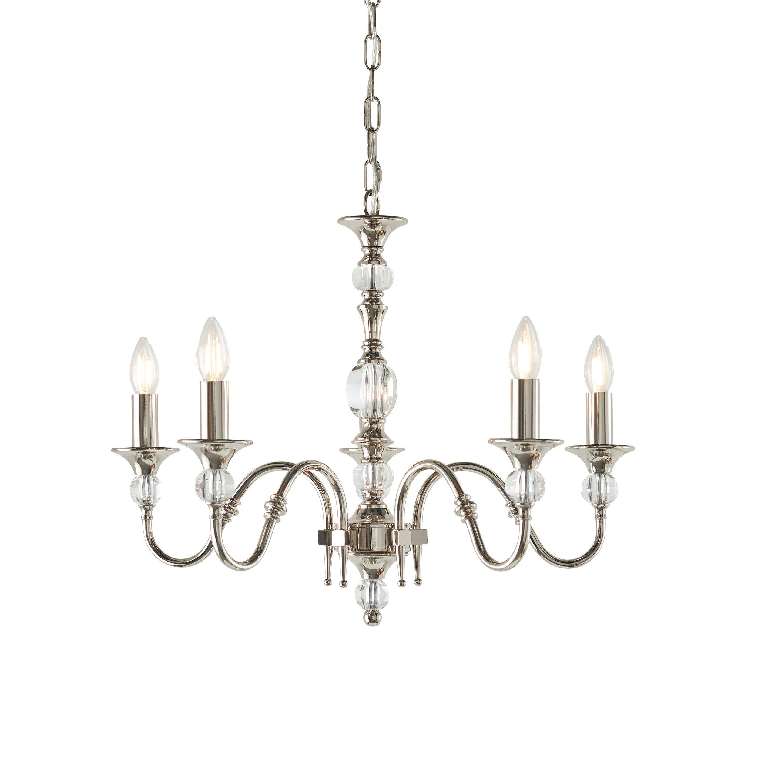 Polina 5 Light Polished Nickel Finish Chandelier-Interiors 1900-14-Tiffany Lighting Direct