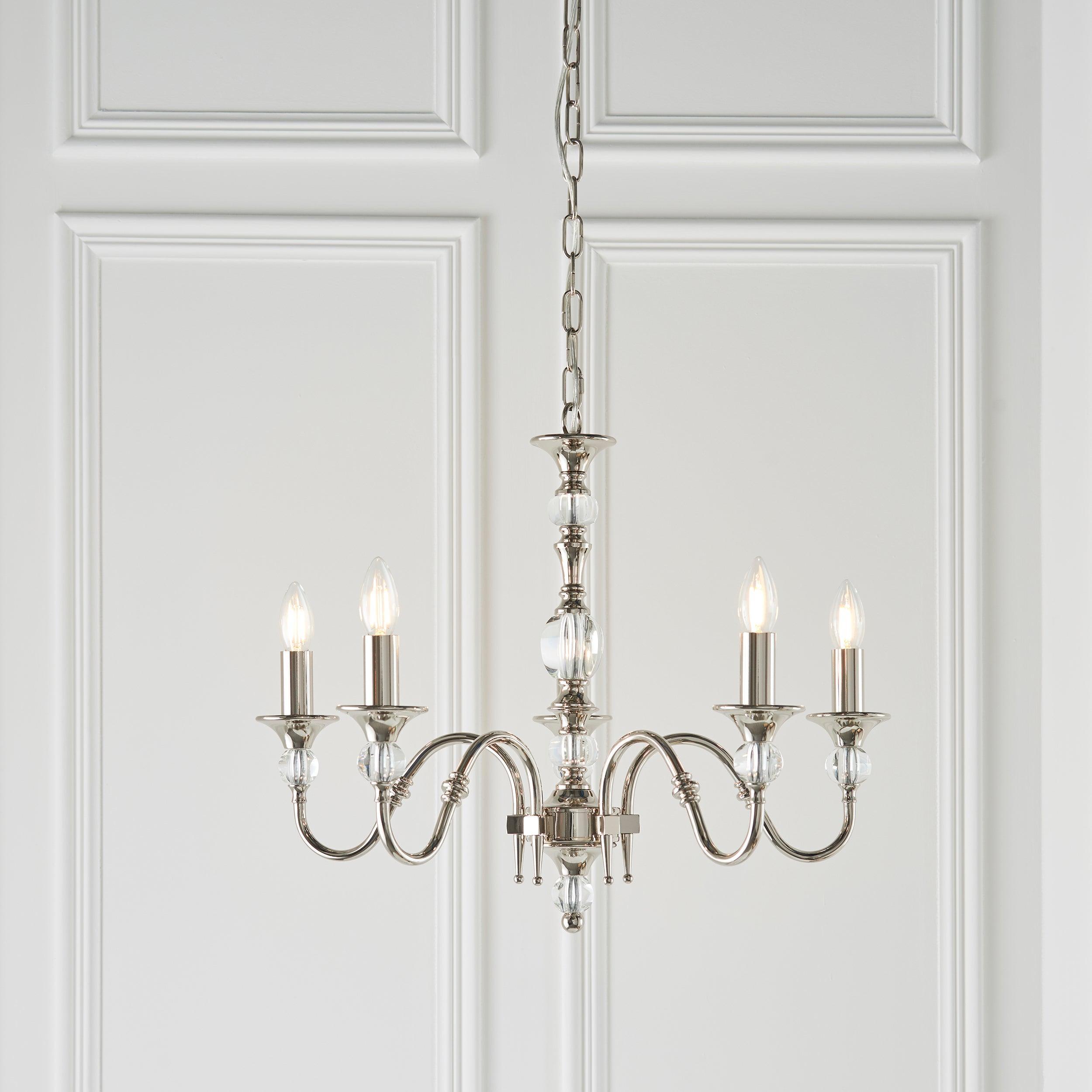 Polina 5 Light Polished Nickel Finish Chandelier-Interiors 1900-7-Tiffany Lighting Direct