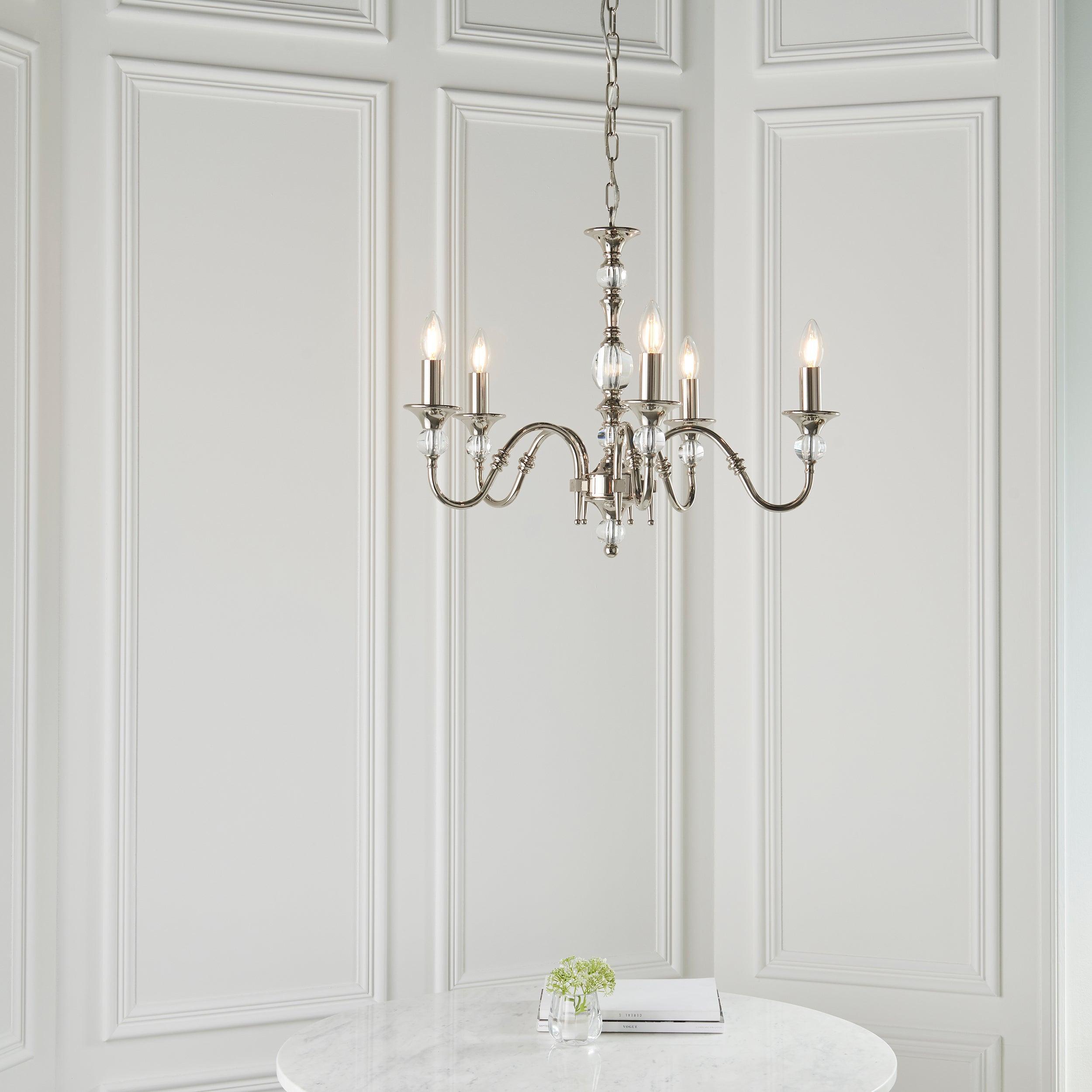 Polina 5 Light Polished Nickel Finish Chandelier-Interiors 1900-2-Tiffany Lighting Direct