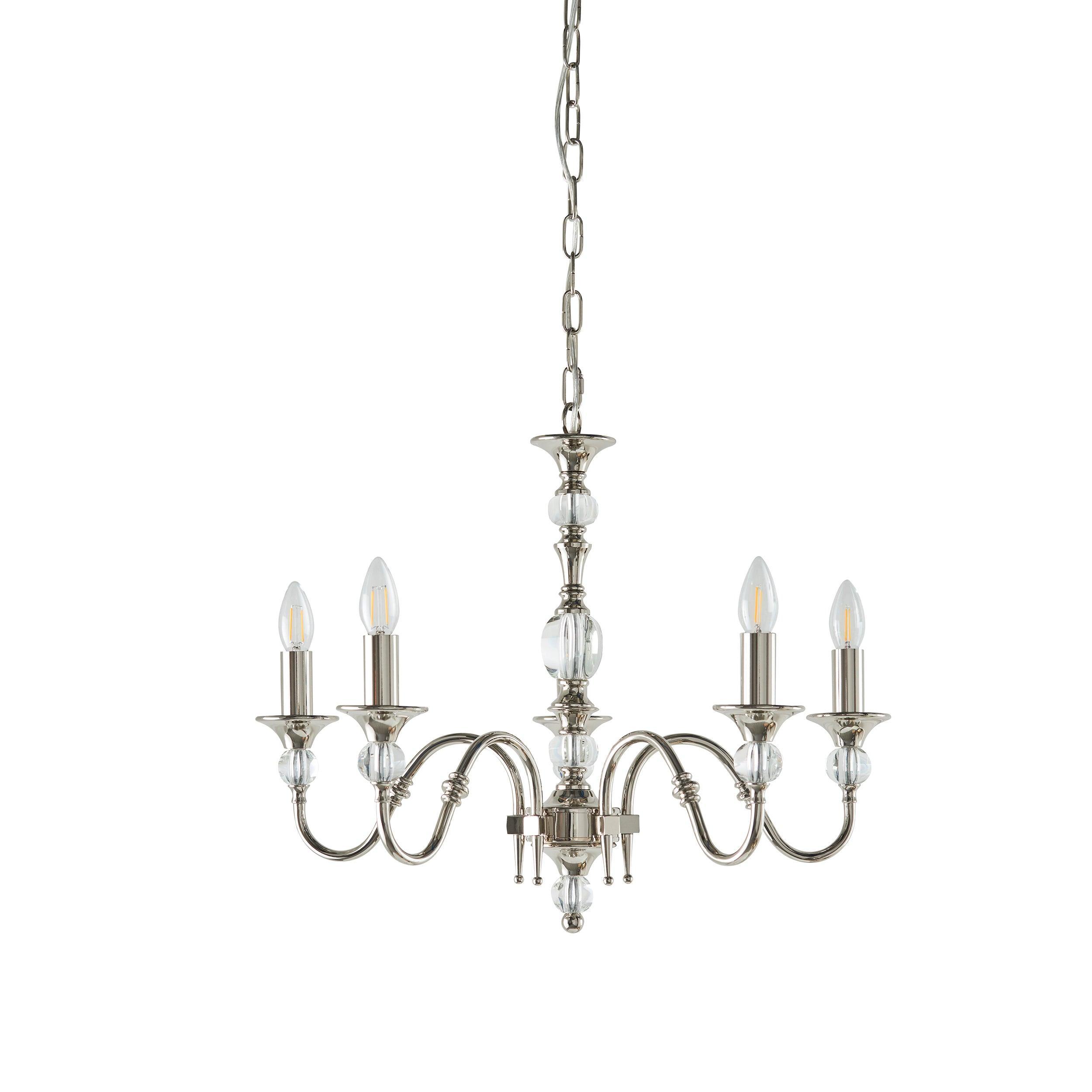 Polina 5 Light Polished Nickel Finish Chandelier-Interiors 1900-13-Tiffany Lighting Direct