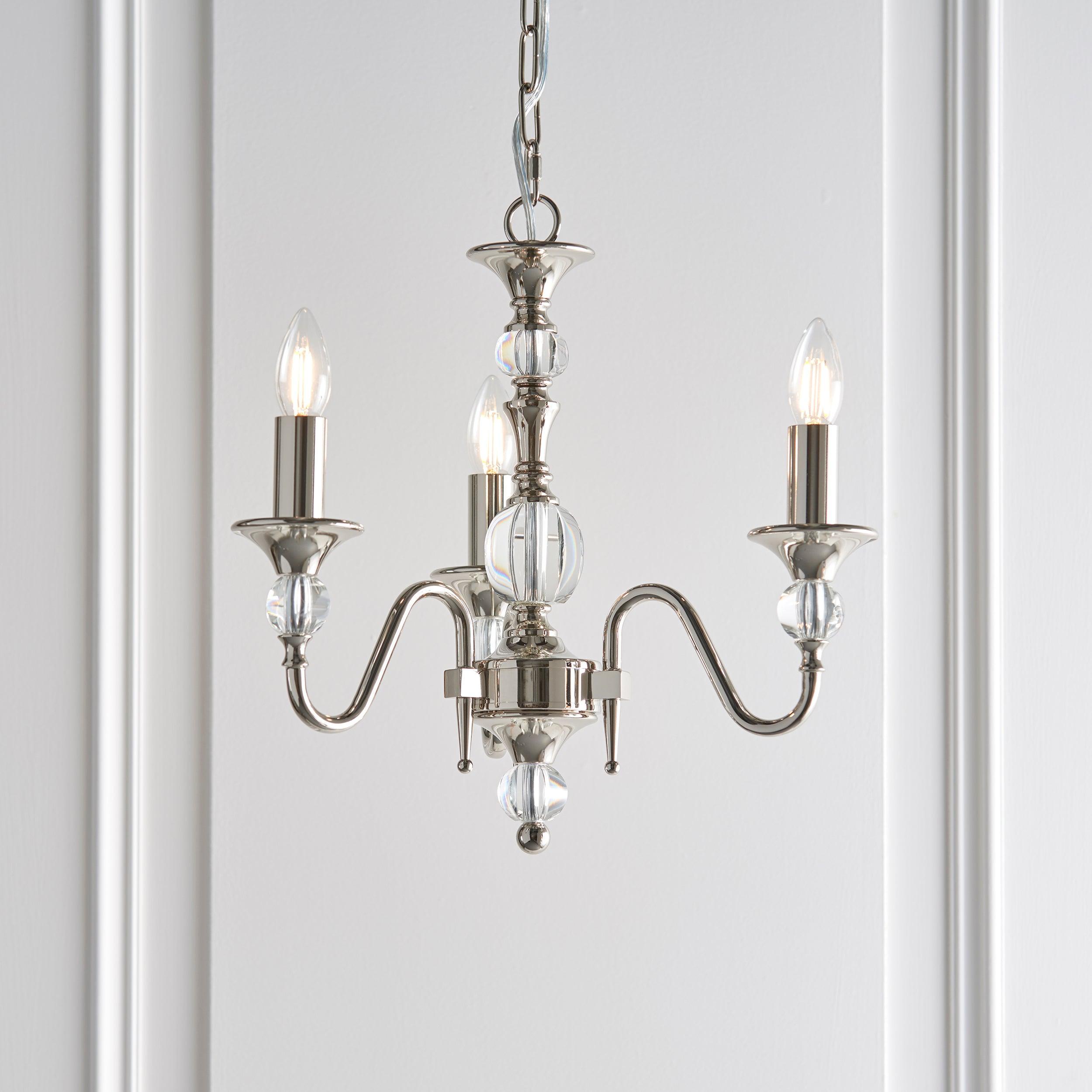 Polina 3 Light Polished Nickel Finish Chandelier-Interiors 1900-7-Tiffany Lighting Direct