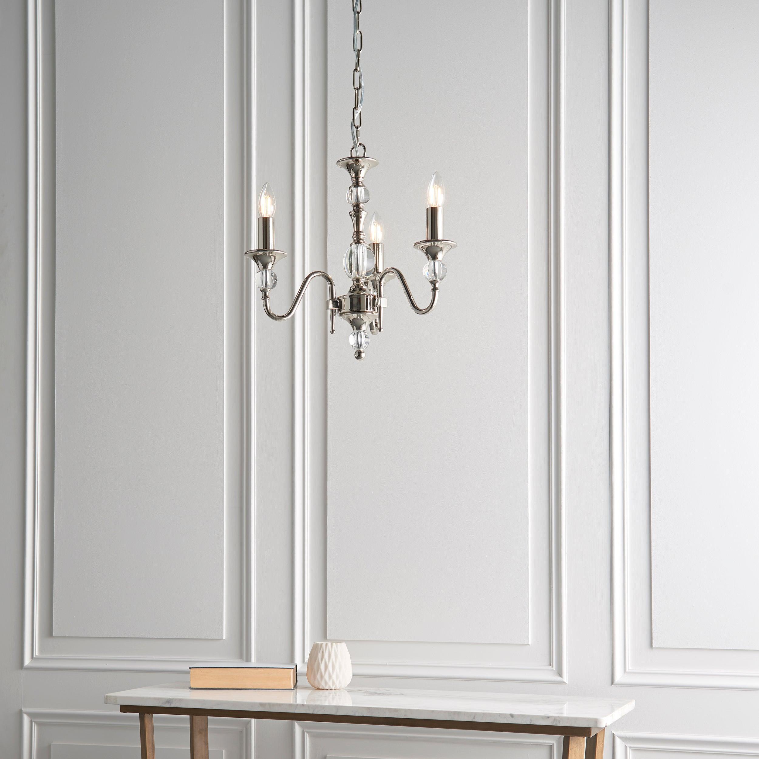 Polina 3 Light Polished Nickel Finish Chandelier-Interiors 1900-2-Tiffany Lighting Direct