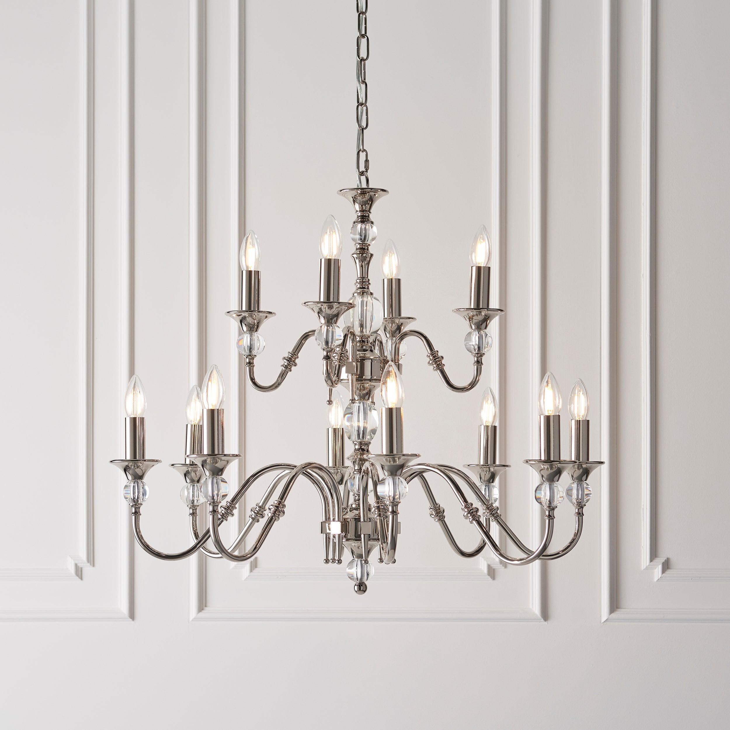 Polina 12 Light Polished Nickel Finish Chandelier-Interiors 1900-2-Tiffany Lighting Direct