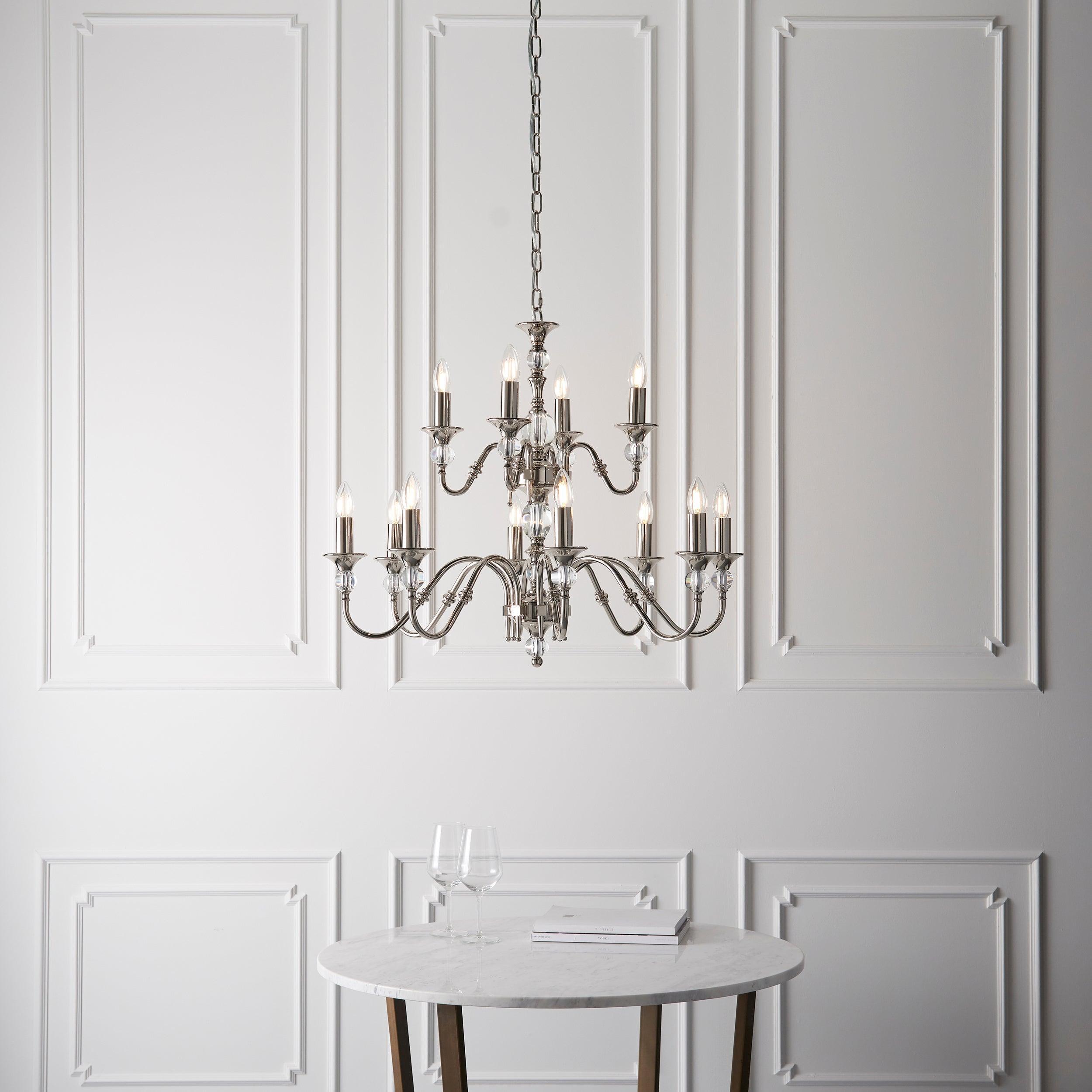 Polina 12 Light Polished Nickel Finish Chandelier-Interiors 1900-7-Tiffany Lighting Direct