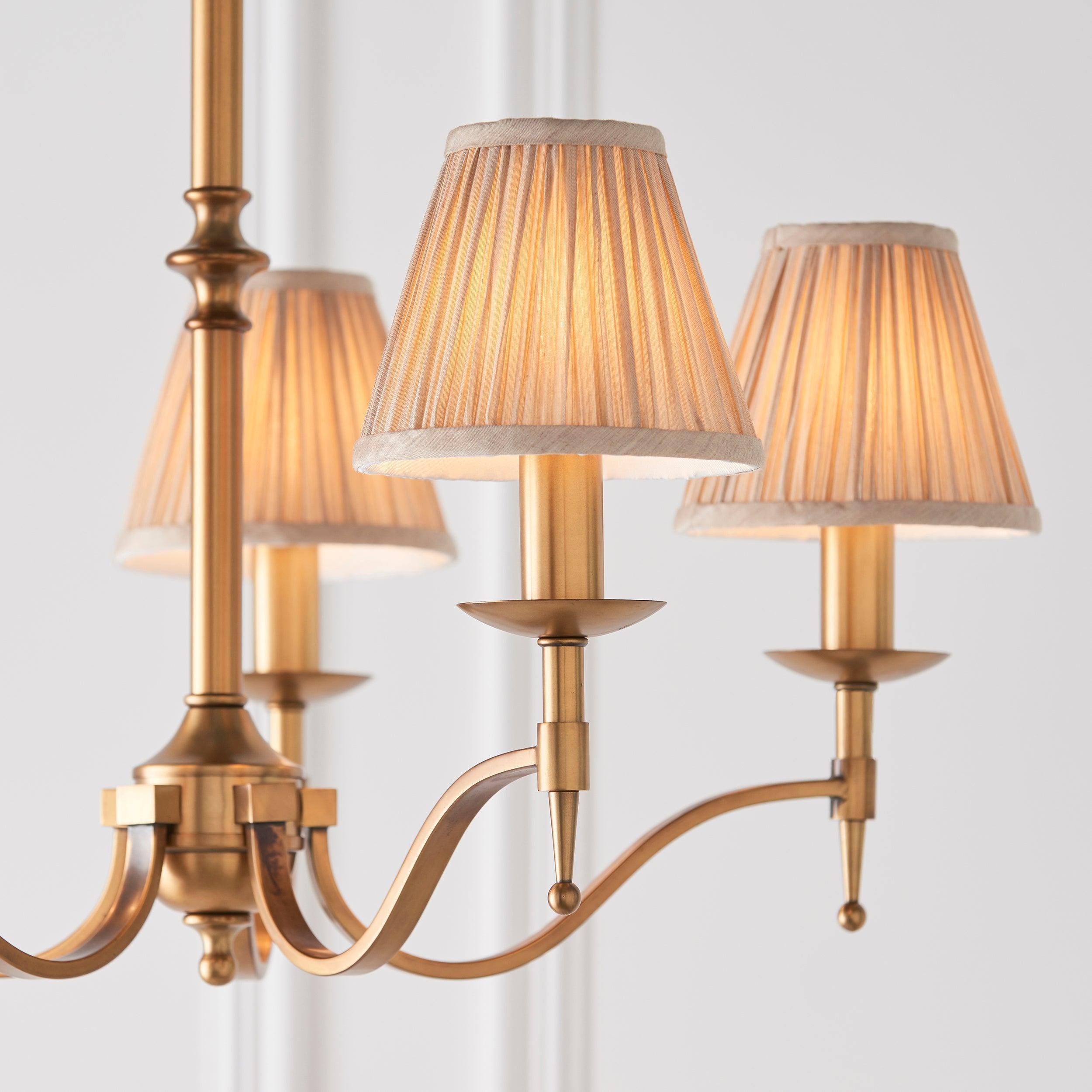 Stanford 5 Light Antique Brass Chandelier - Beige Shades-Interiors 1900-11-Tiffany Lighting Direct