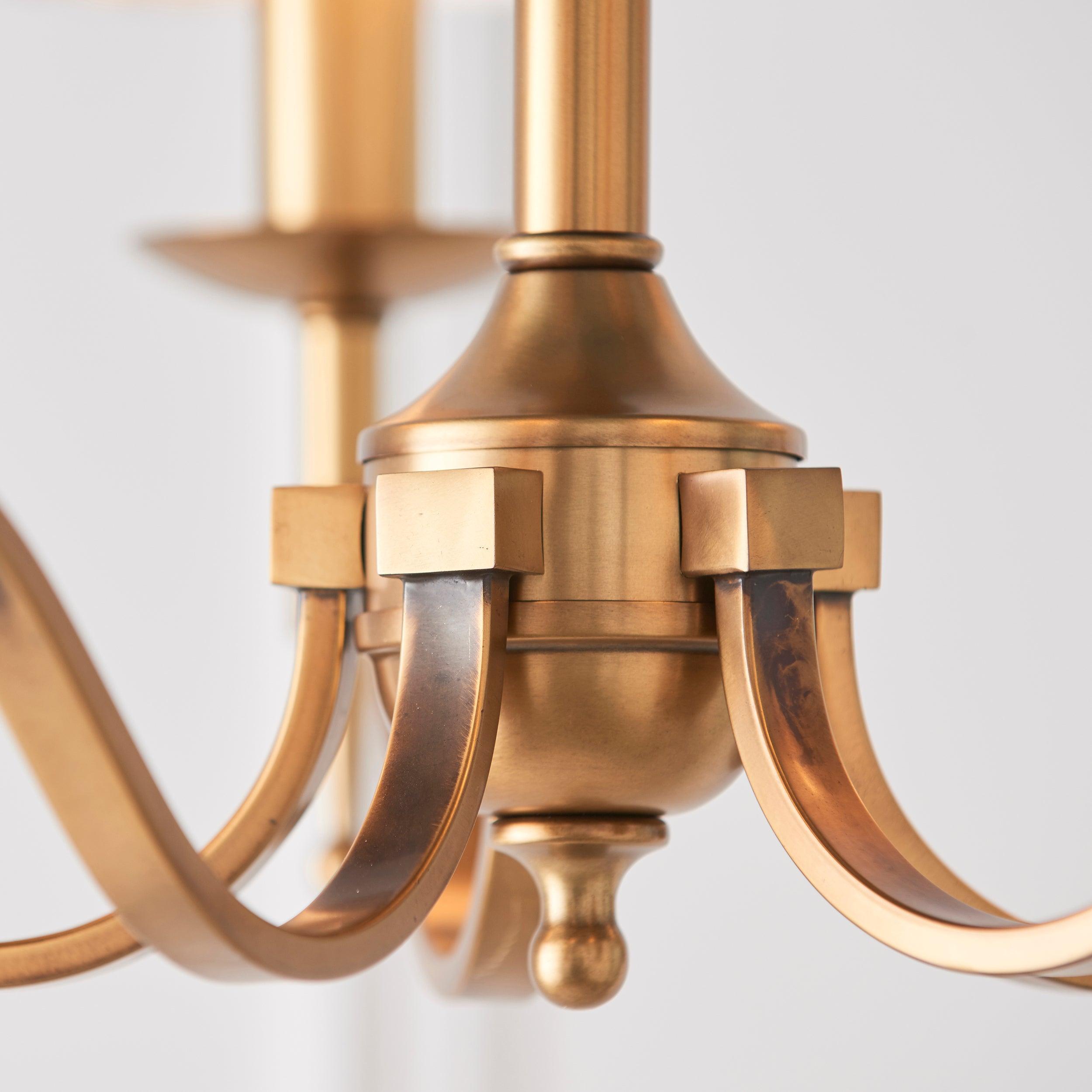 Stanford 5 Light Antique Brass Chandelier - Beige Shades-Interiors 1900-7-Tiffany Lighting Direct