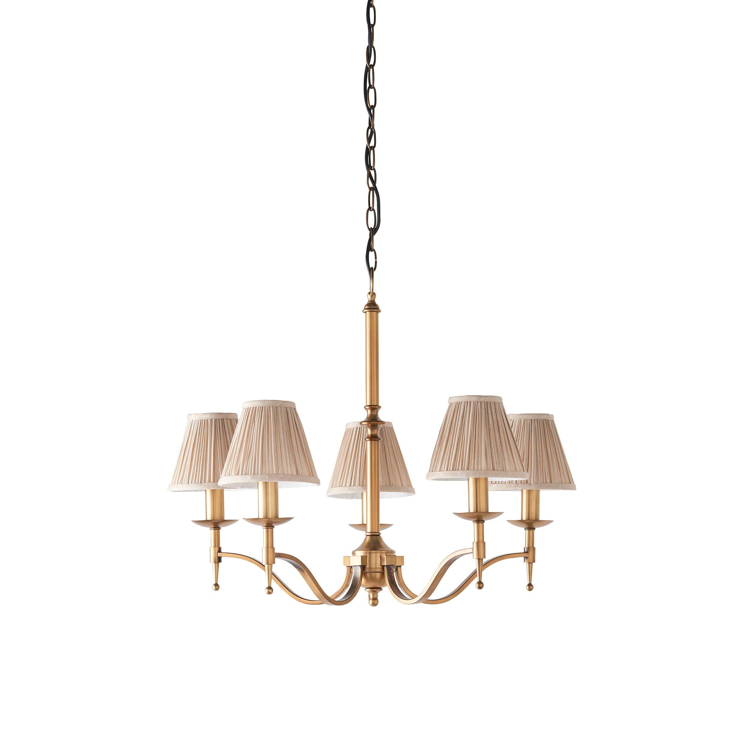 Stanford 5 Light Antique Brass Chandelier - Beige Shades-Interiors 1900-13-Tiffany Lighting Direct