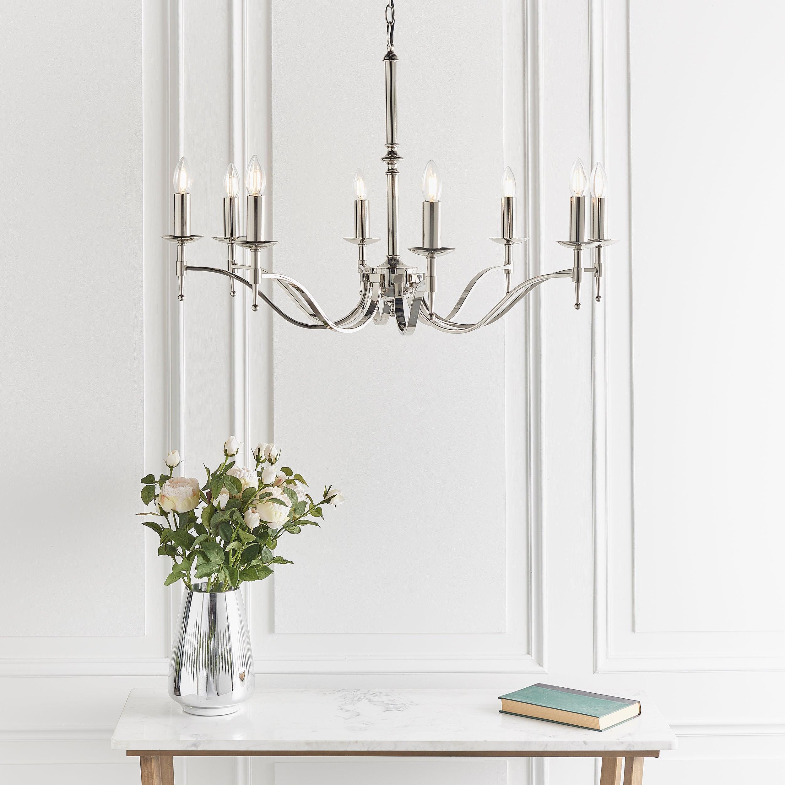 Stanford 8 Light Polished Nickel Finish Chandelier-Interiors 1900-4-Tiffany Lighting Direct